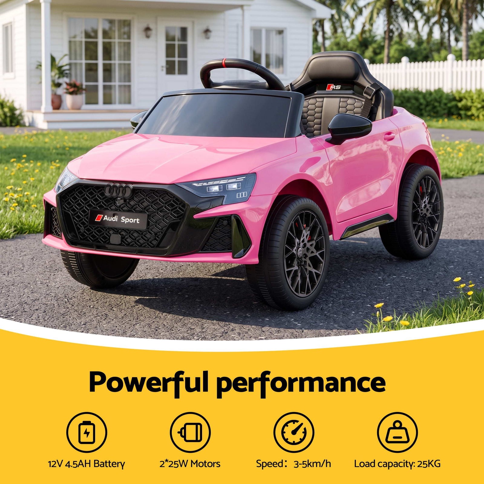 Ride On Car Licensed Audi RS3 Car for Kids 12V Remote Control Pink