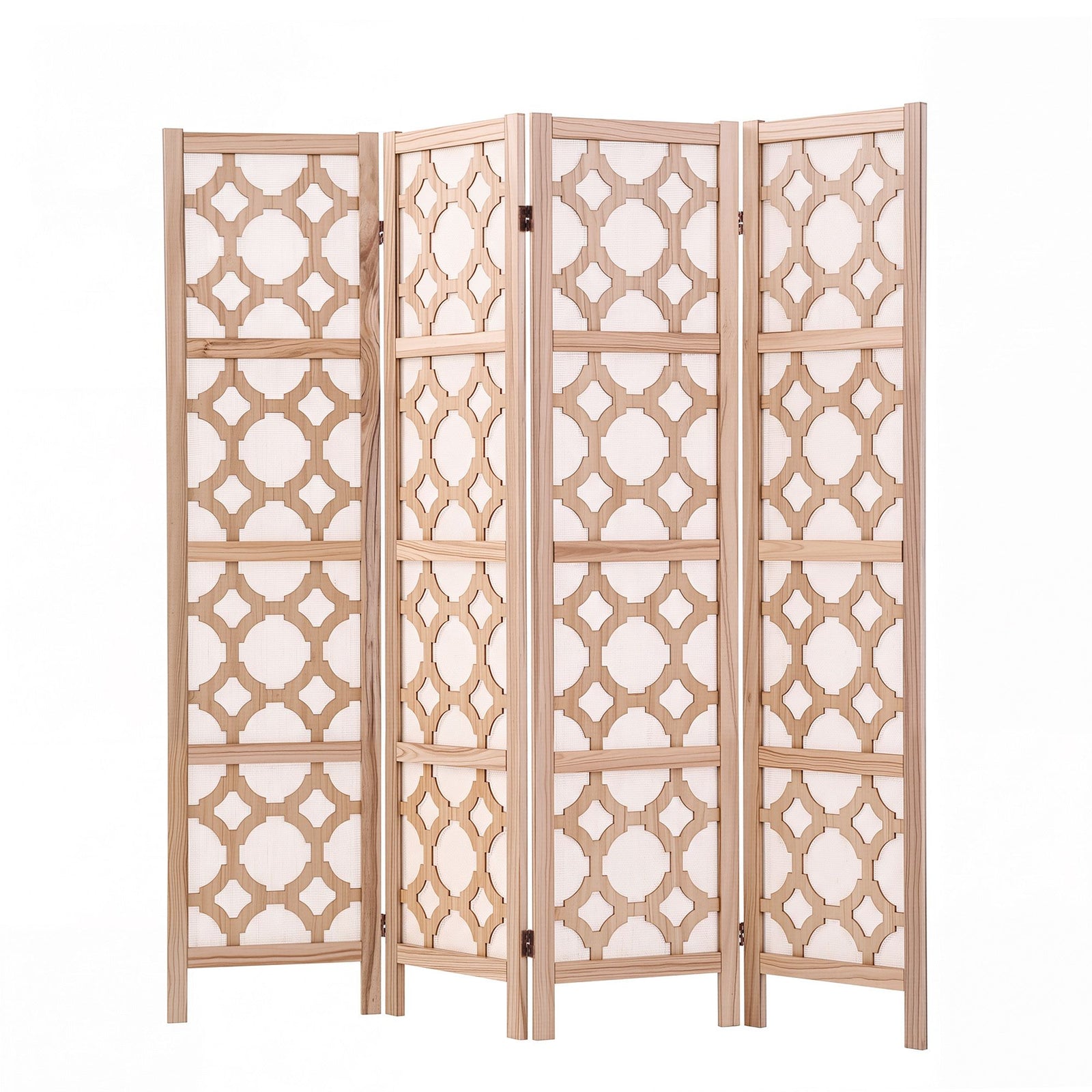 Artiss 4 Panel Room Divider Folding Privacy Screen Wooden Partition Geometric Freestanding Separator Natural 170cm