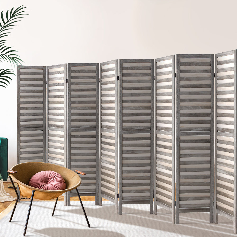 Artiss 8 Panel Room Divider Screen 326x170cm Louver Grey