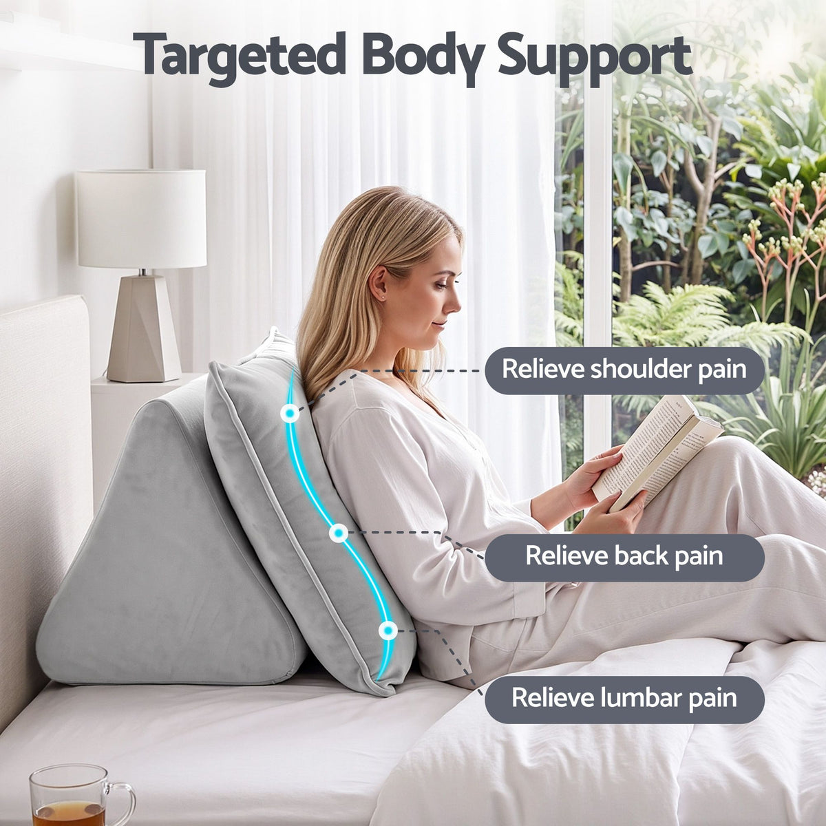 Giselle Bedding Back Pillow for Sitting in Bed, No-Collapse 25D High-Density Base, Ergonomic Lumbar Support Pillow for Gaming, Nursing &amp; Floor Tatami, 90% Shredded Sponge Cushion with Washable Velvet Cover