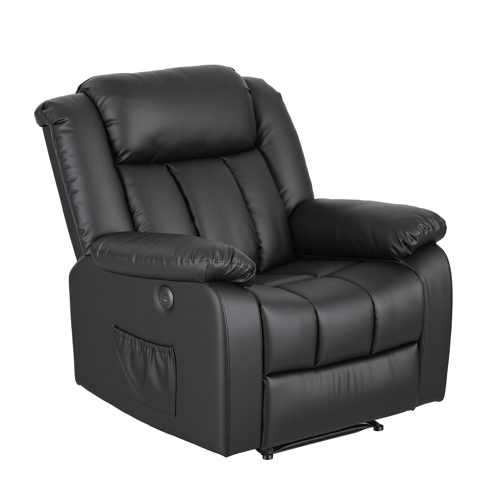 Artiss Manual Massage Recliner Chair for Living Room, Leather Sofa Lounge Reclining Chair with 2 USB Port, 160° Recline Reading Chair with 20CM Wide Armrests, 8 Point Vibration & Lumbar Heat, Black