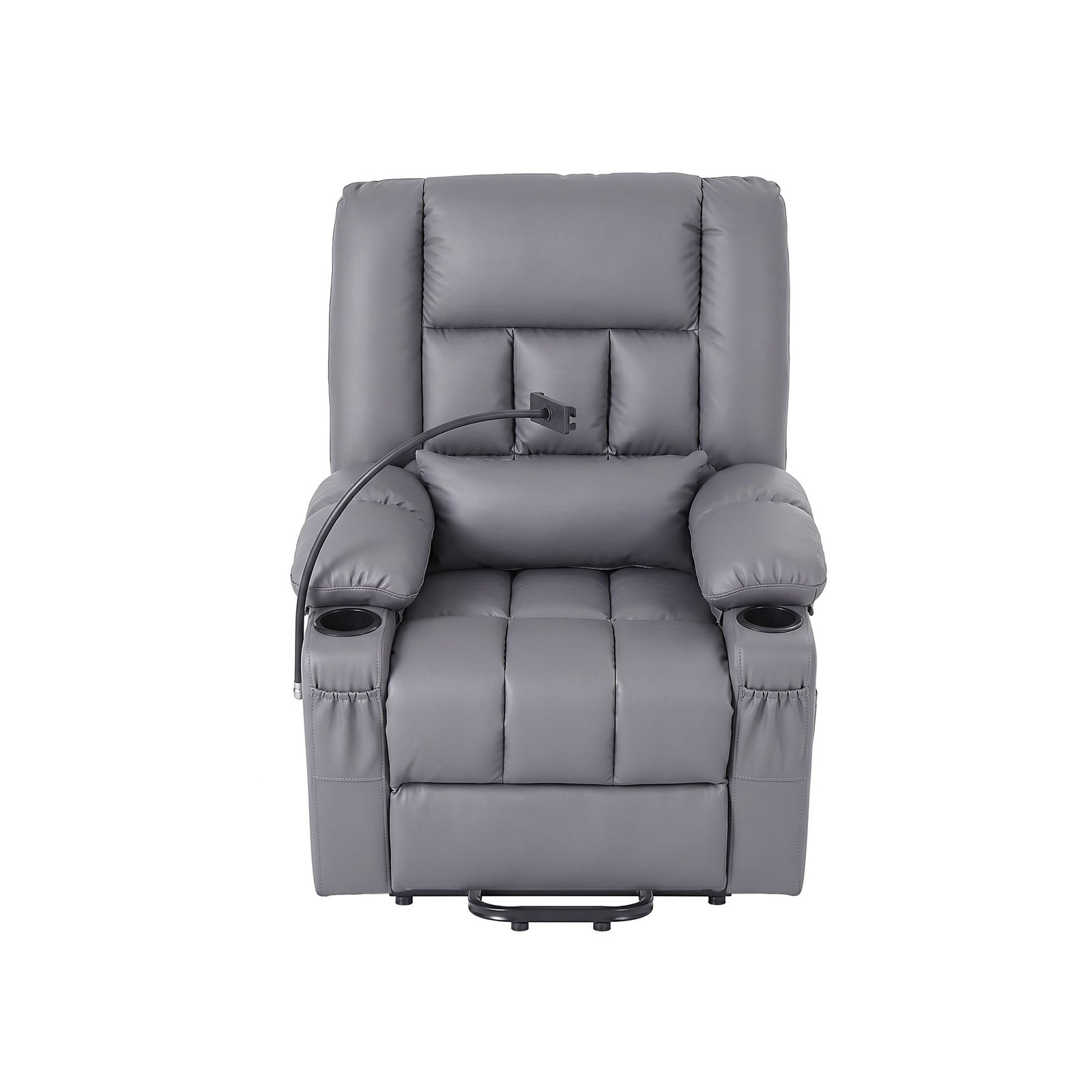 Artiss Power Lift Recliner Chair with Massage and Heat for Elderly, Electric Sofa Reclining Chair with USB and Phone Holder, PU Leather Comfy Armchair for Living Room, 2 Cup Holder & 4 Pockets, Grey