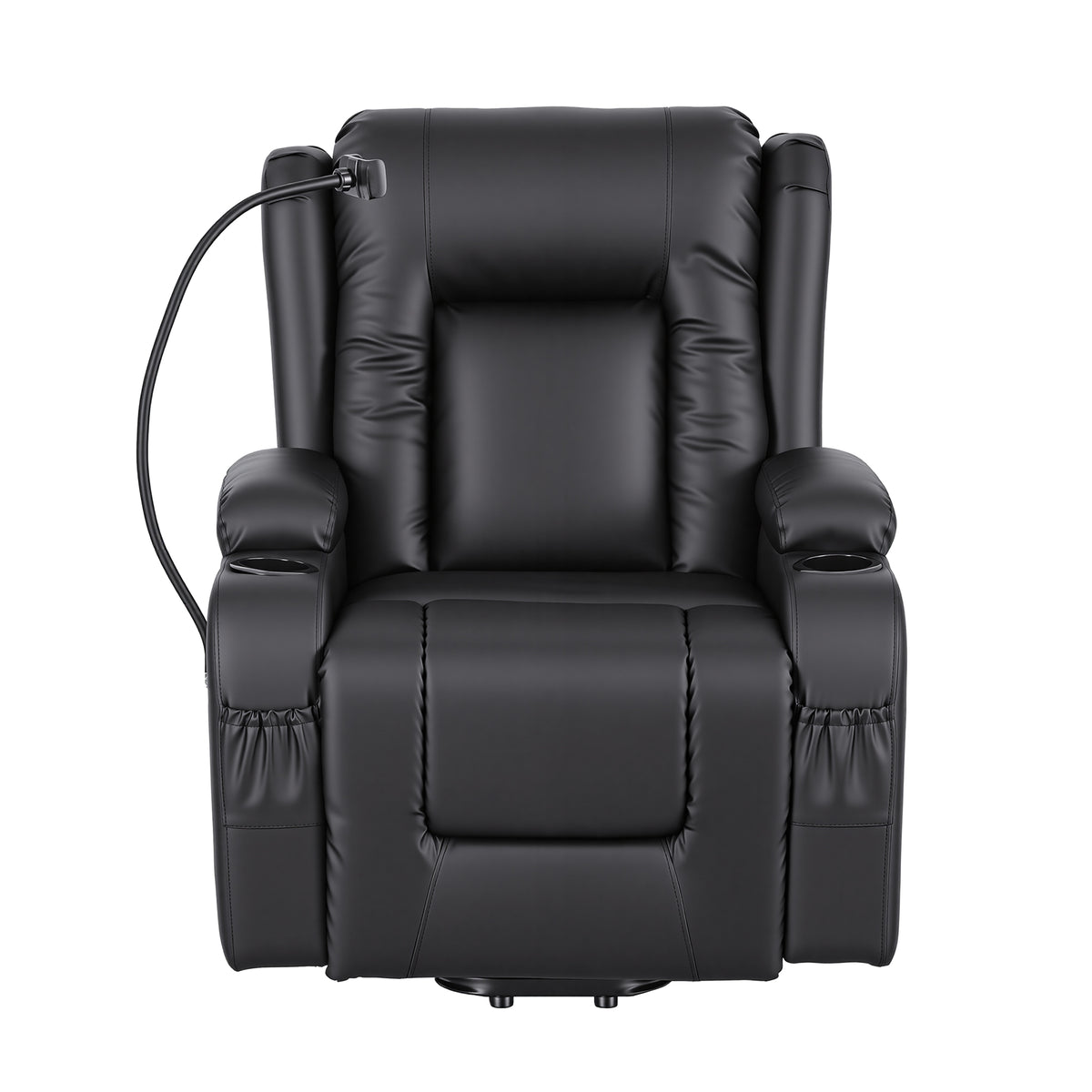 Artiss Power Lift Recliner Chair with Massage and Heat for Elderly, Electric Sofa Reclining Chair with USB and Phone Holder, PU Leather Comfy Armchair for Living Room, 2 Cup Holder & 4 Pockets, Black