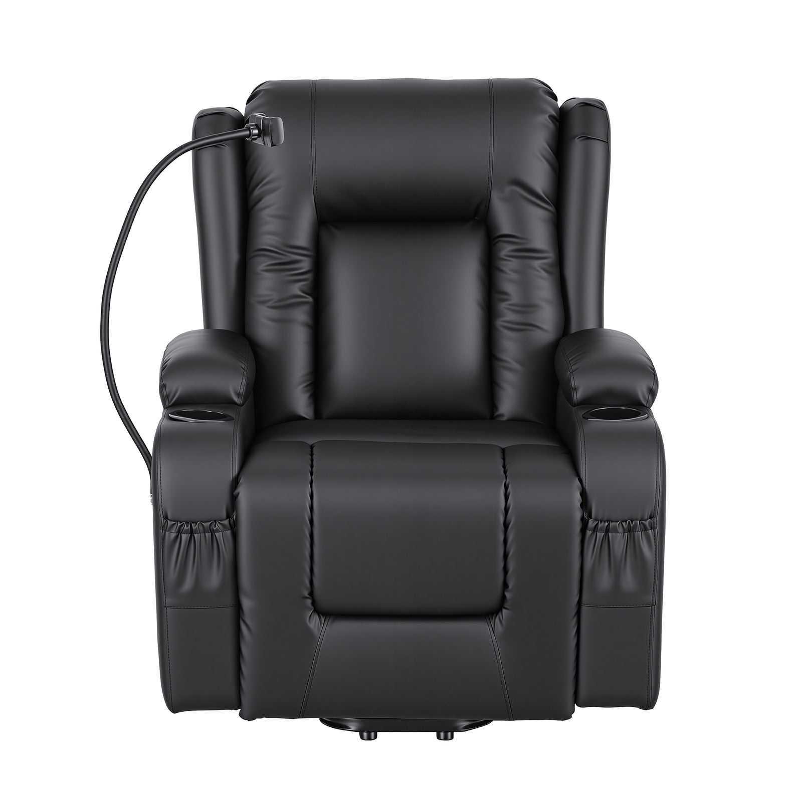 Artiss Power Lift Recliner Chair with Massage and Heat for Elderly, Electric Sofa Reclining Chair with USB and Phone Holder, PU Leather Comfy Armchair for Living Room, 2 Cup Holder & 4 Pockets, Black