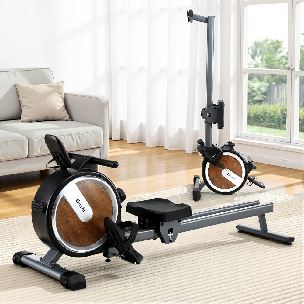 Everfit 16 Level Magnetic Rowing Machine for Home with App Connect Walnut