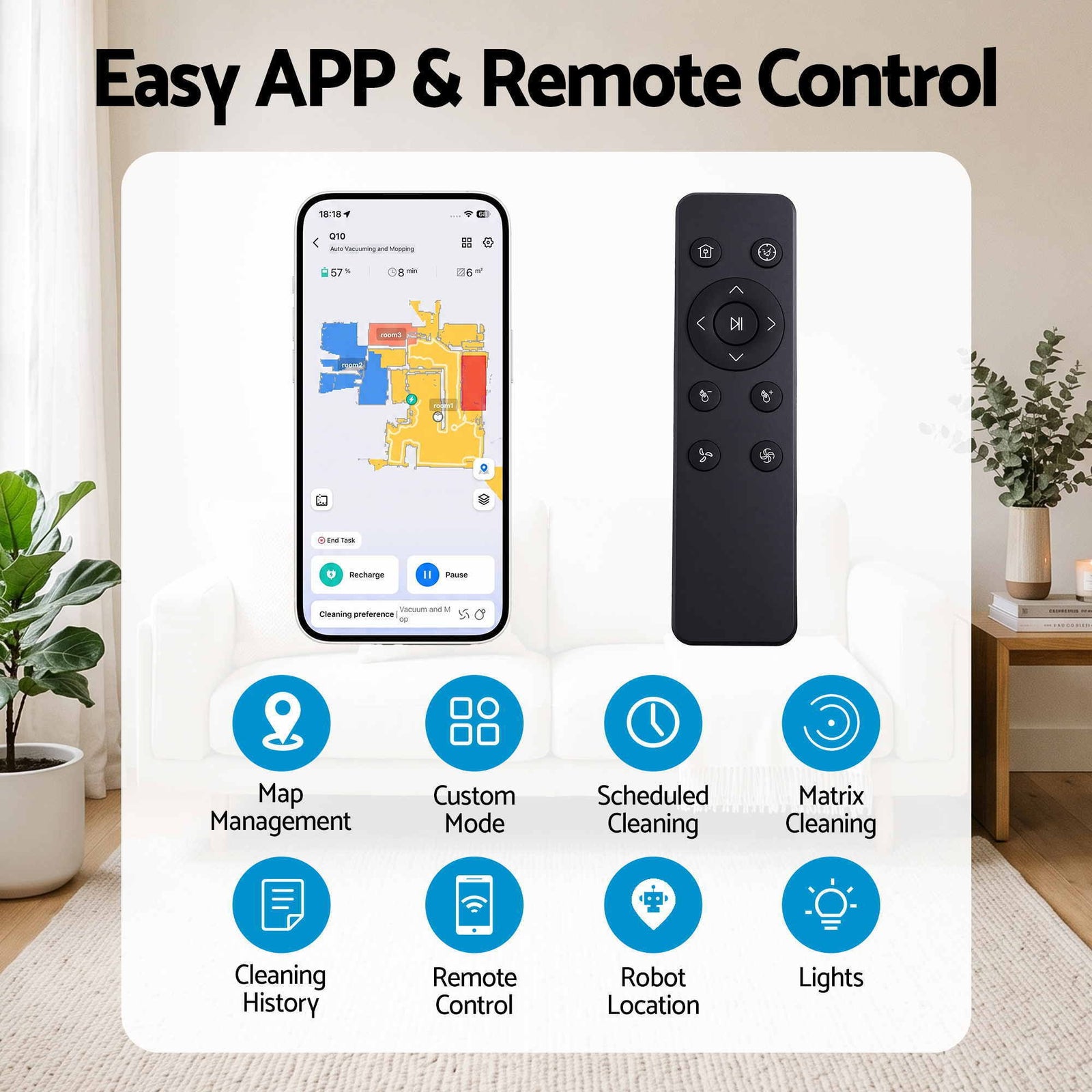 DEVANTI Robot Vacuum and Mop, APP Control 6000Pa LDS Laser 3-in-1 Cleaning