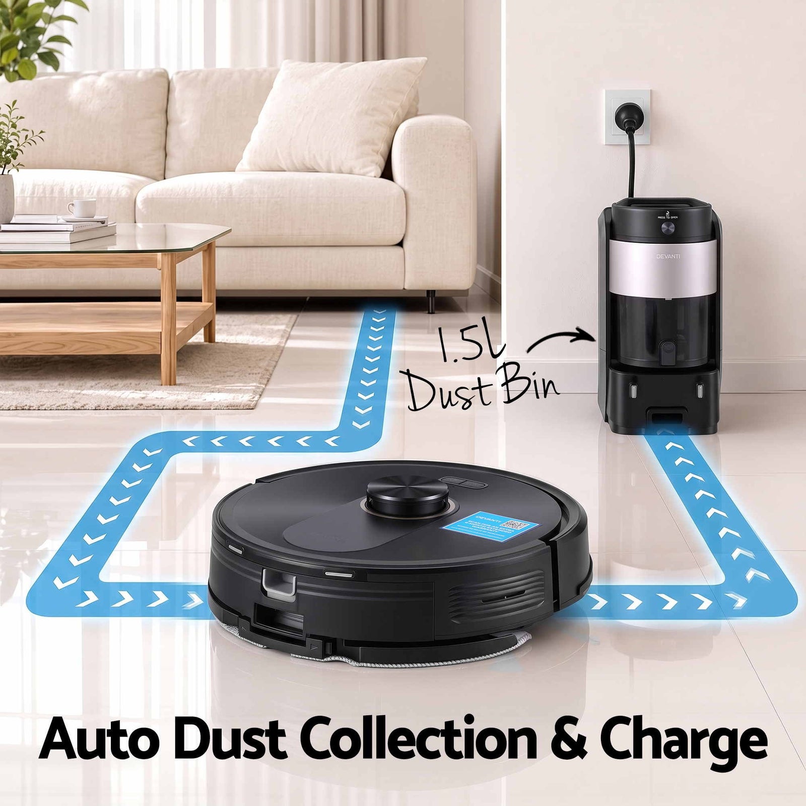 DEVANTI Robot Vacuum and Mop, Self-Empty APP Control 6000Pa LDS Laser 3in1