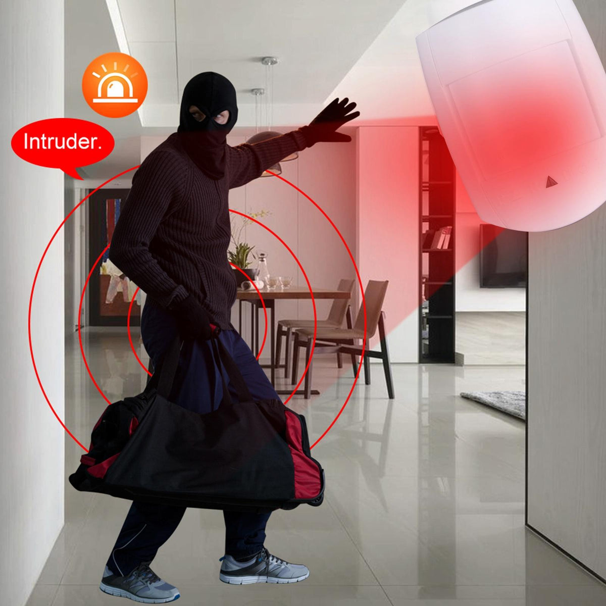 Adjustable 2-Level Pir Motion Sensor For Home Security - White-1915197401900126214