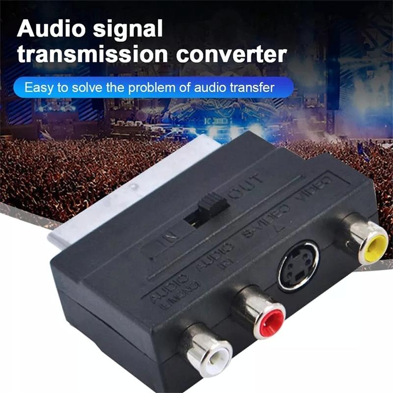 Scart Male To S-Video & 3 Rca Audio Adapter - Black-1915198276588670980