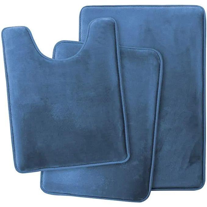 Anyhouz Bath Mat Sapphire Non-Slip Rug Set Bathroom Absorbent Washable Carpet Toilet  Accessories