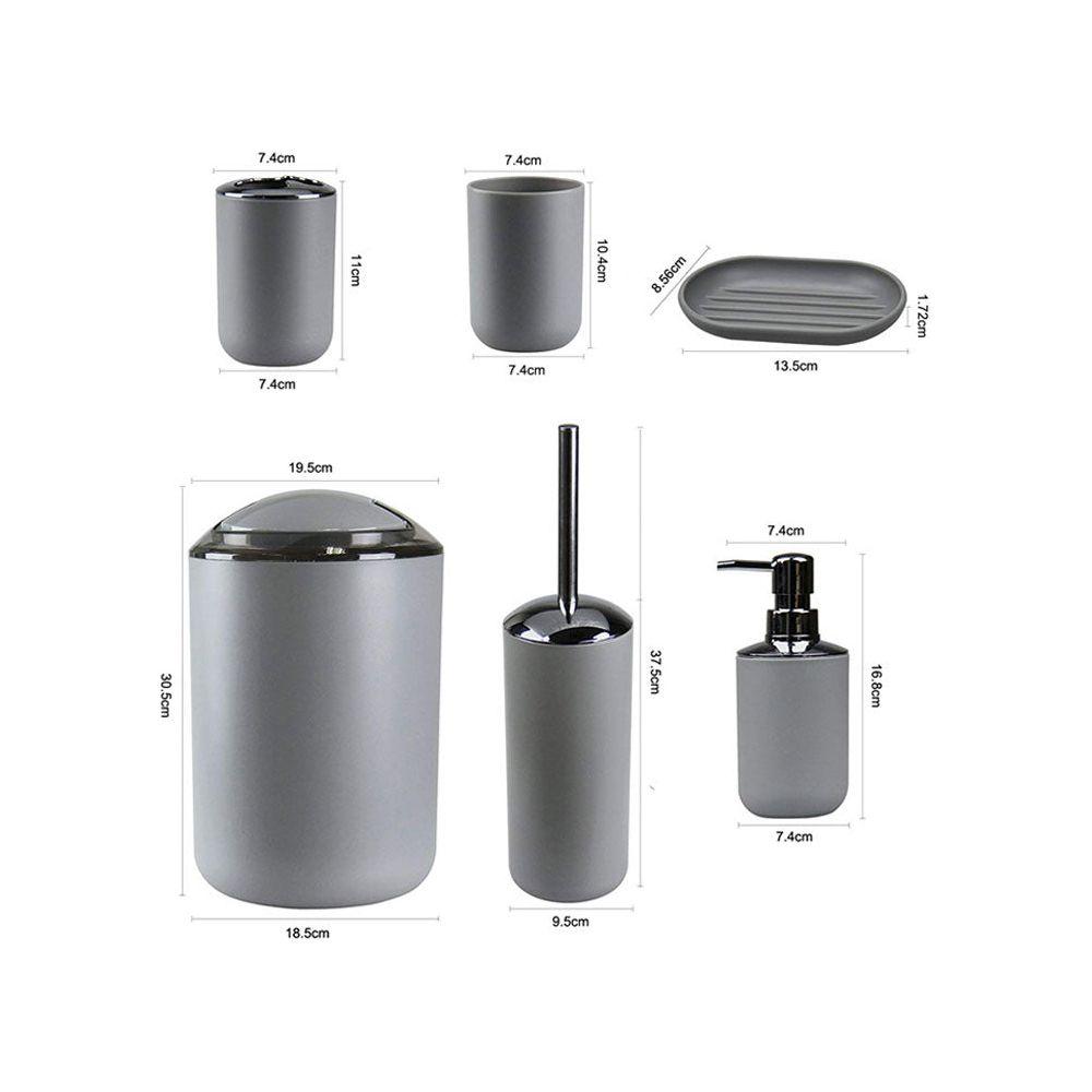Anyhouz Plastic Bathroom Accessories Sets Gray Toilet Brush Soap Dish Toothpaste Dispenser Swing Lid Trash Washable for Bath Accessories