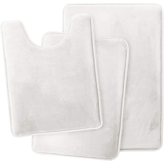 Anyhouz Bath Mat White Non-Slip Rug Set Bathroom Absorbent Washable Carpet Toilet  Accessories