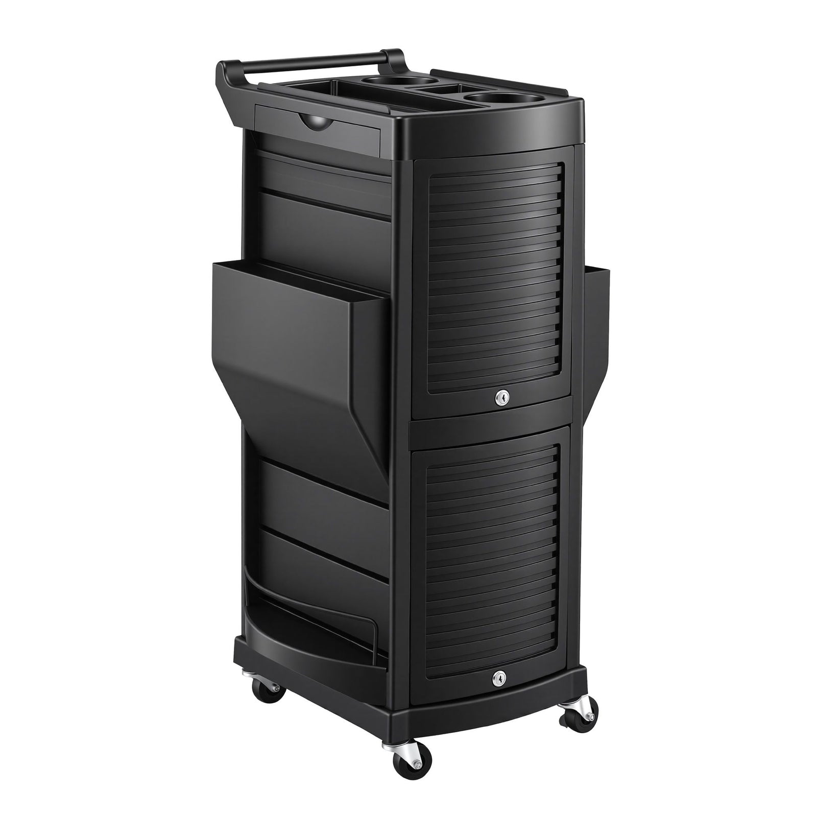 Embellir Salon Trolley 2 Lockable Doors 6 Tier Trays Mobile Hair Cart Black