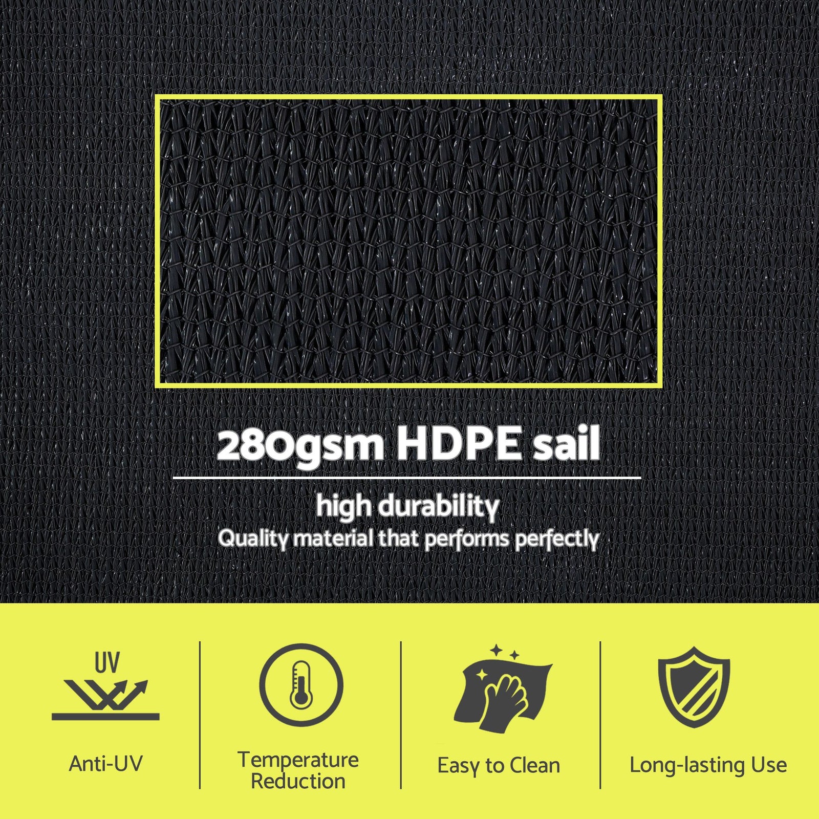 Instahut Sun Shade Sail Cloth 98% UV Block Outdoor Canopy Rectangle 5X6M Black