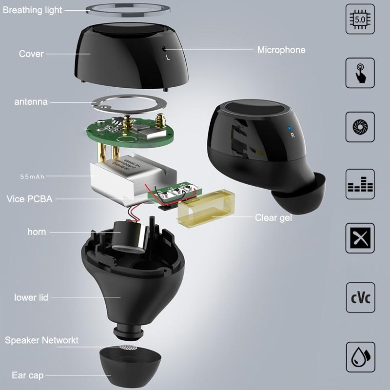 Wireless Tws Earphones With Charging Box - V7 Bluetooth 5.0 - Silver-1915196601257824260