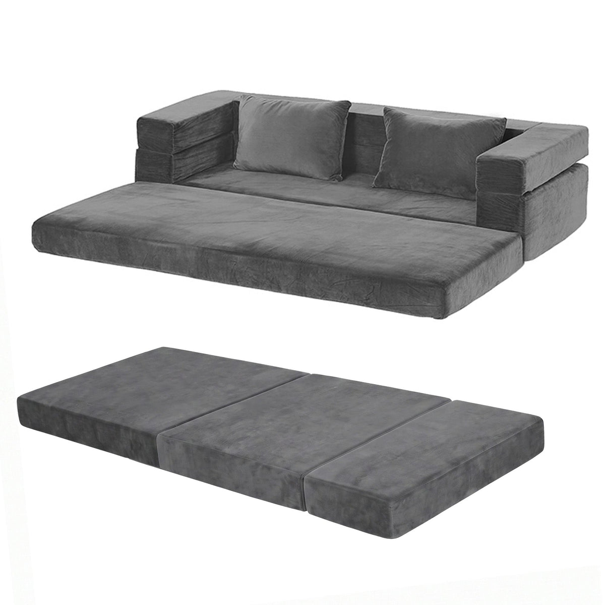 Artiss 3-in-1 Convertible Sofa Bed with Folding Mattress Velvet Foam Chair 300KG