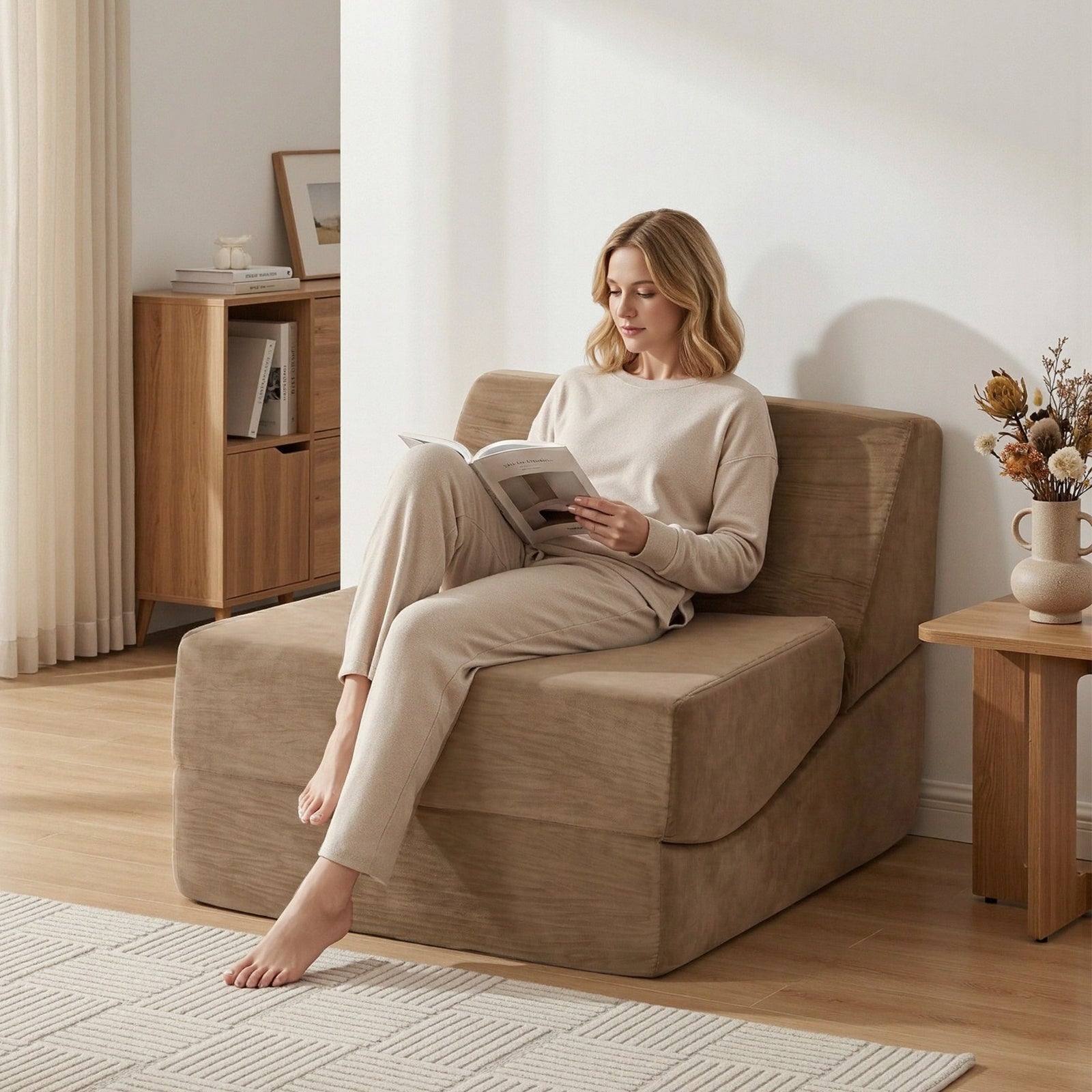 Artiss Folding Sofa Bed Convertible Armless Foam Floor Futon Lounger Couch Brown