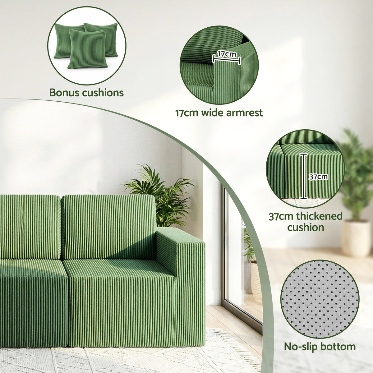 Artiss Modular 3-Seater Sofa Bed Convertible Sectional Floor Couch with Deep Seat