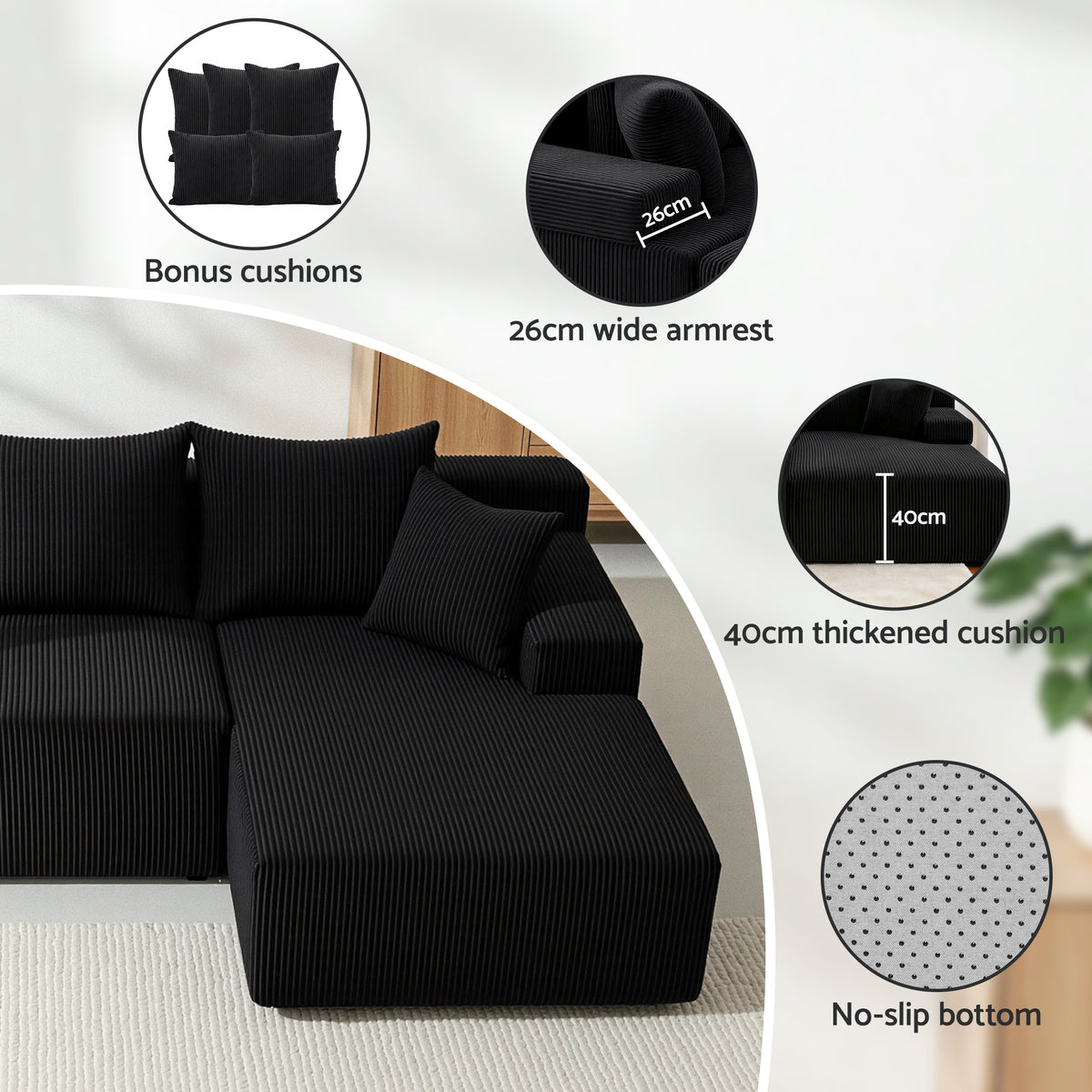 Artiss Modular Sectional Sofa Bed Convertible L-Shaped Couch with Deep Seat for Living Room
