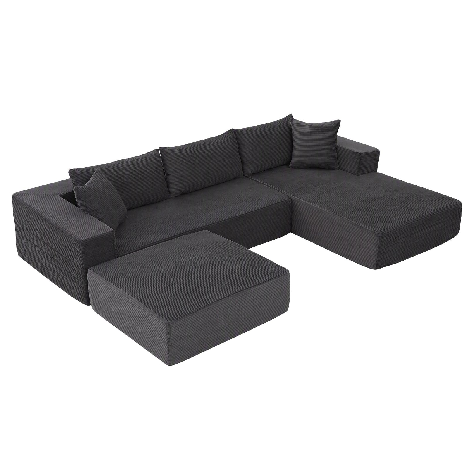 Artiss Modular Sectional Sofa Bed U-Shape 4-Seater Couch Chaise Ottoman Corduroy
