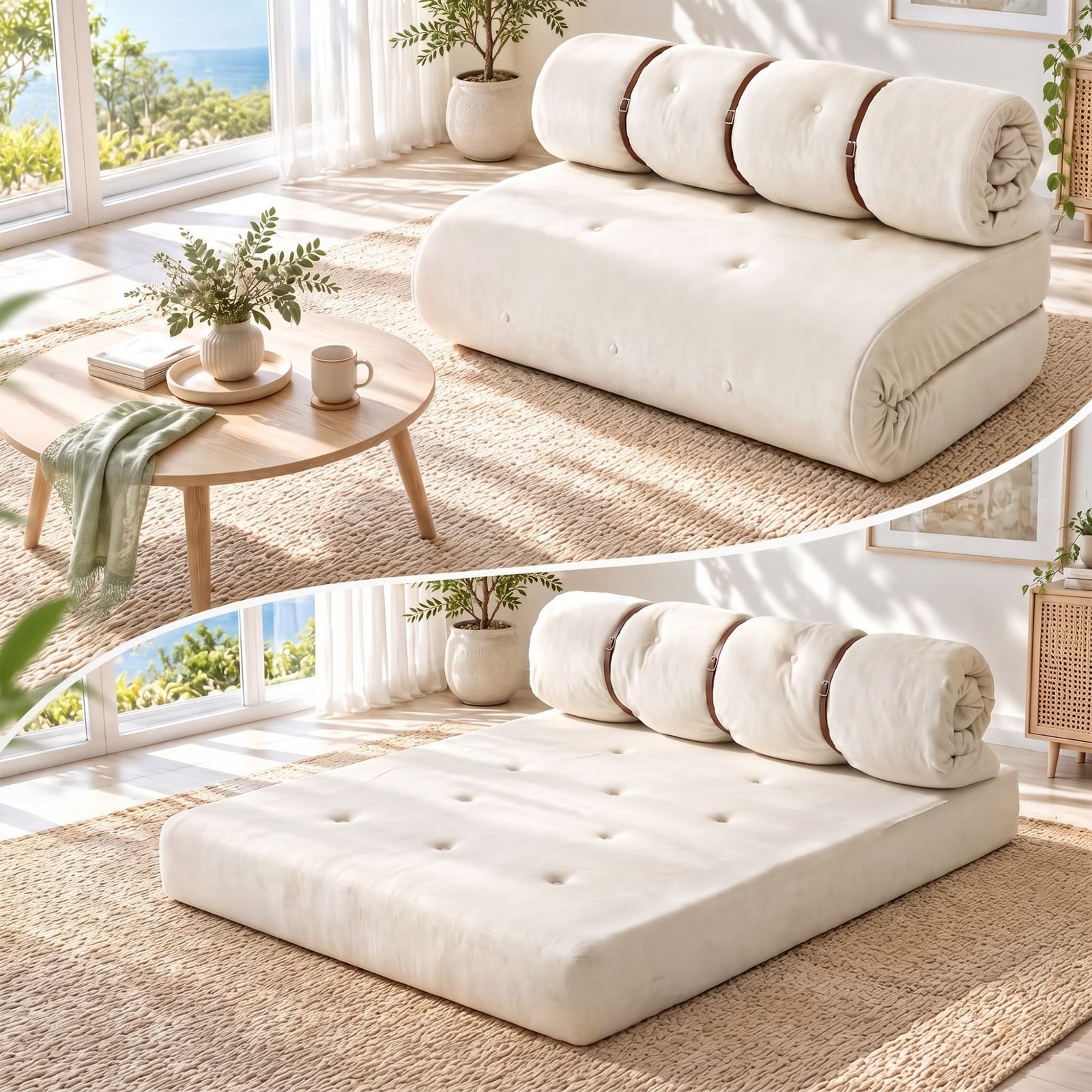 Artiss Convertible Sofa Bed Roll-Up Sleeper Chair Fold Out Couch Floor Lounge
