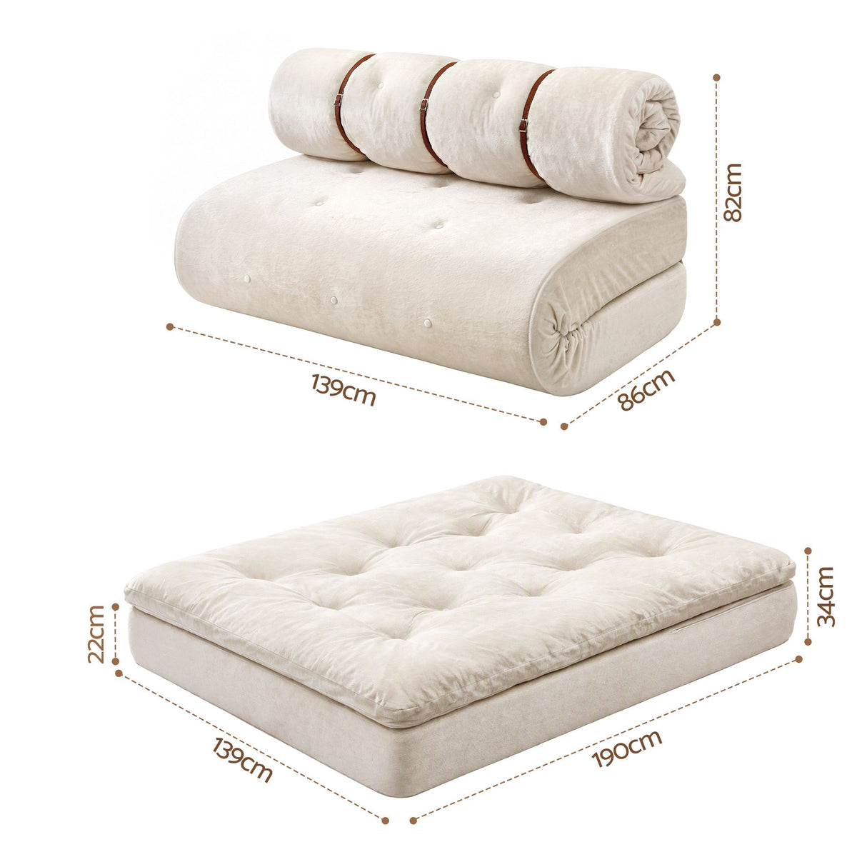 Artiss Convertible Sofa Bed Roll-Up Sleeper Chair Fold Out Couch Floor Lounge