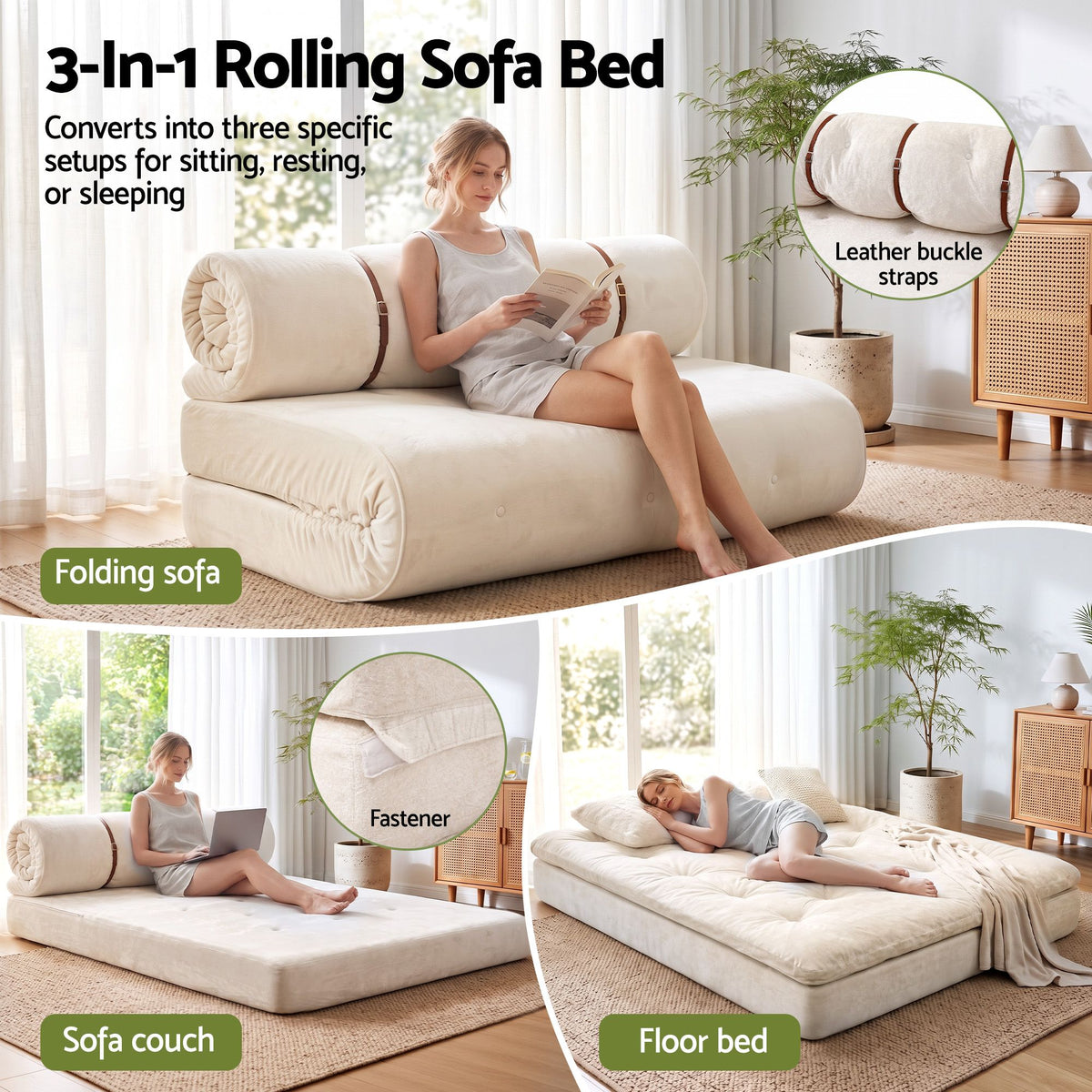 Artiss Convertible Sofa Bed Roll-Up Sleeper Chair Fold Out Couch Floor Lounge