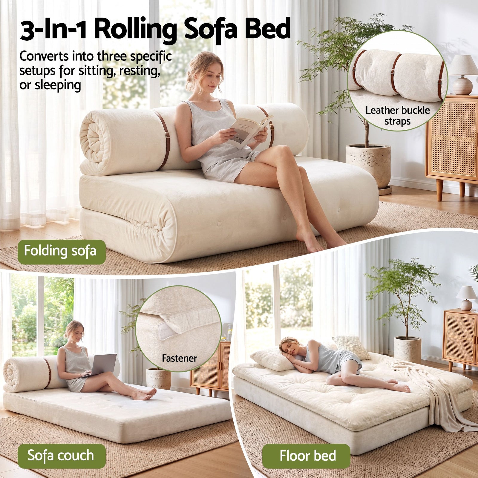 Artiss Convertible Sofa Bed Roll-Up Sleeper Chair Fold Out Couch Floor Lounge