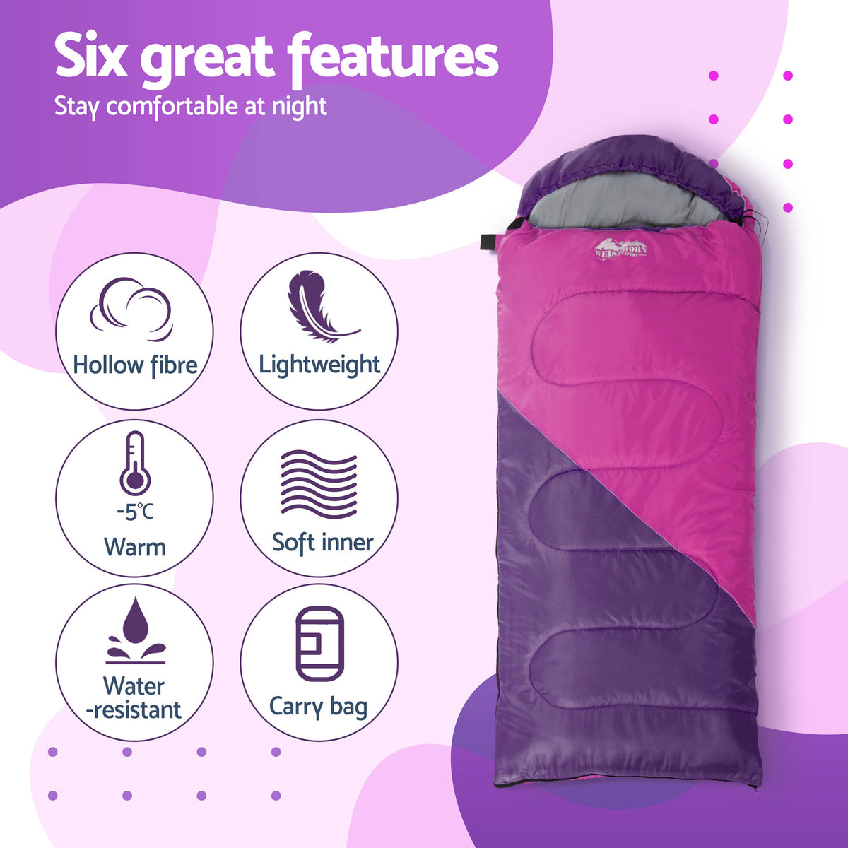 Weisshorn Sleeping Bag Set of 2 Kids Single 172cm Thermal Camping Hiking