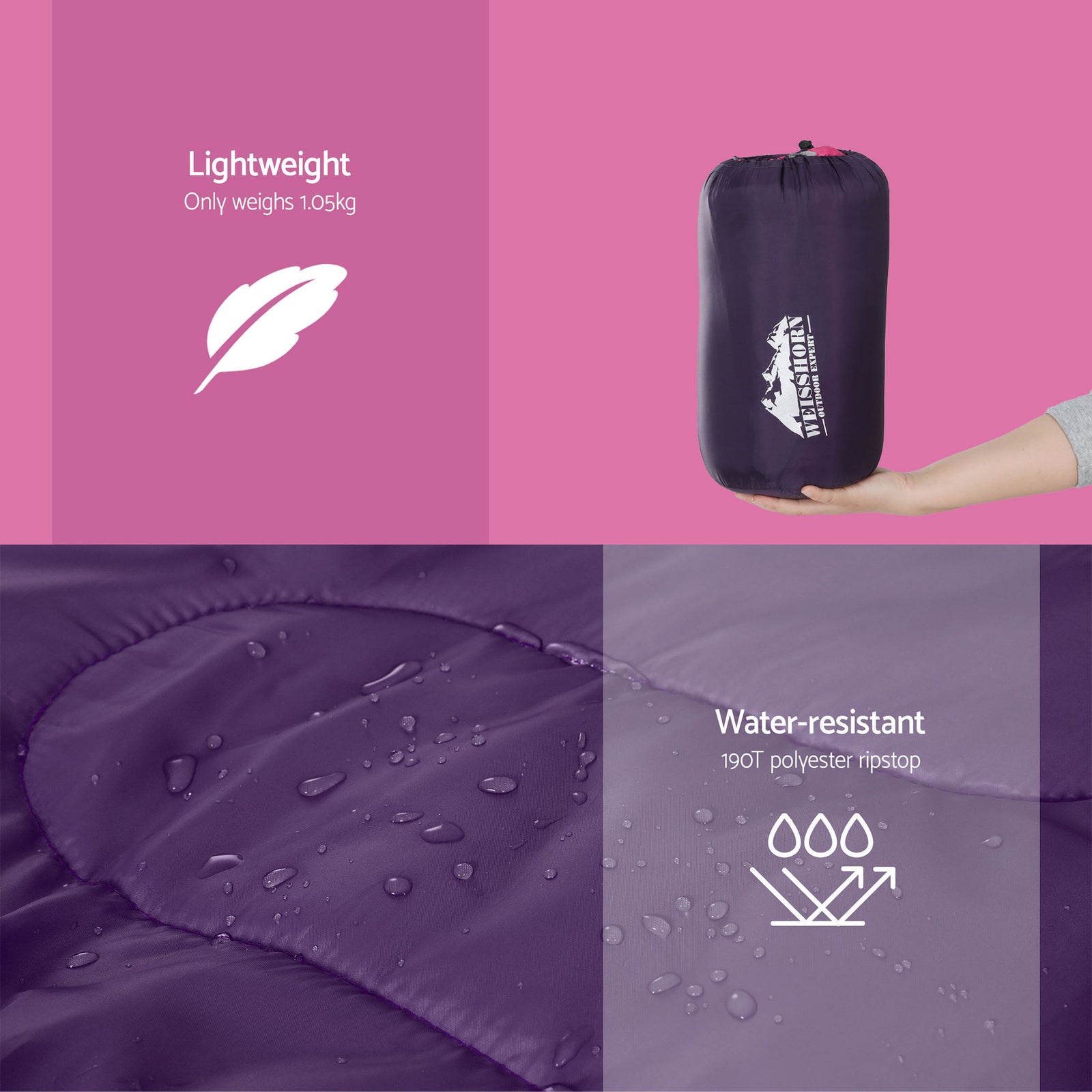 Weisshorn Sleeping Bag Set of 2 Kids Single 172cm Thermal Camping Hiking