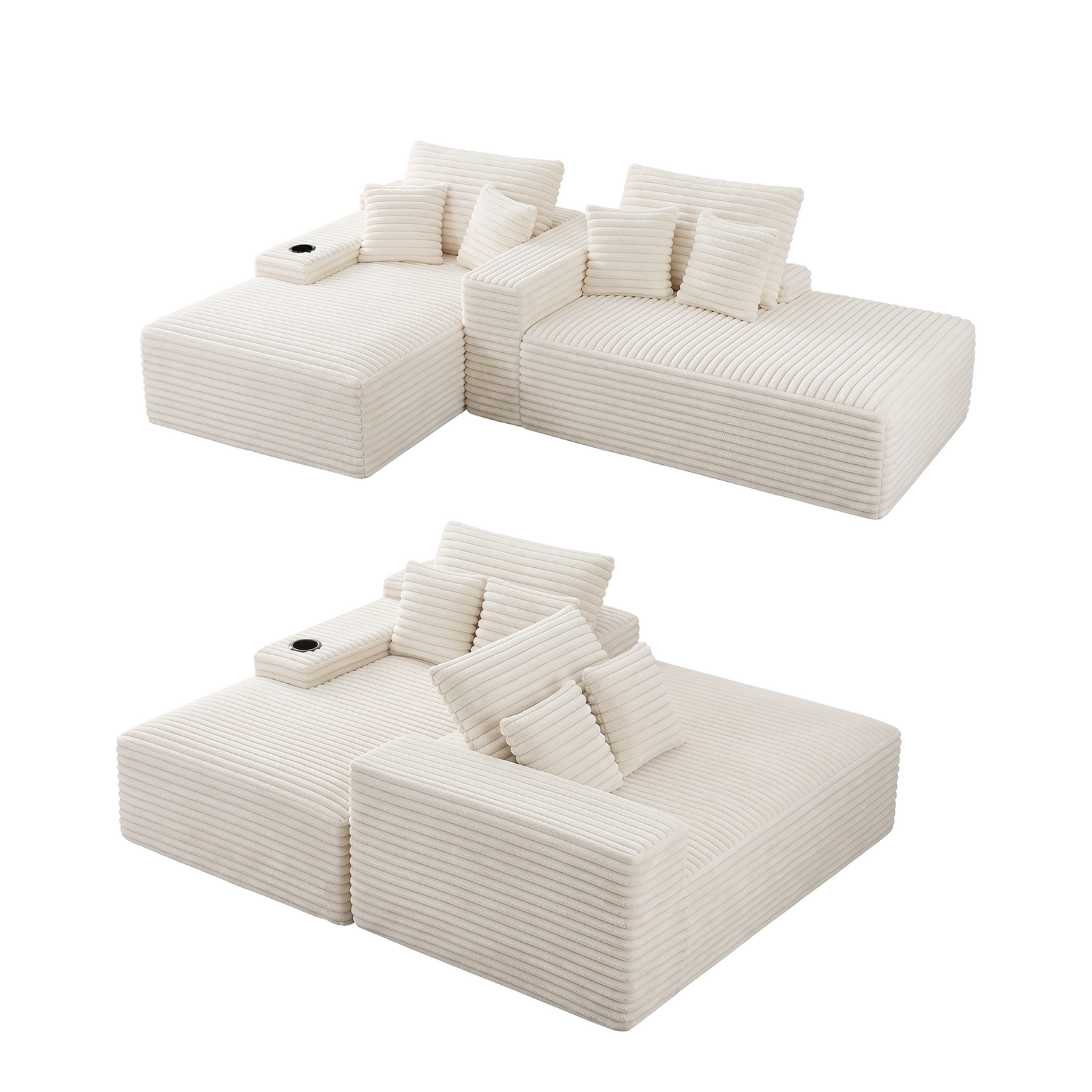 Artiss Double Chaise Lounge Sofa 2-Seater Modular Sofa Lounge Chair Couch Beige