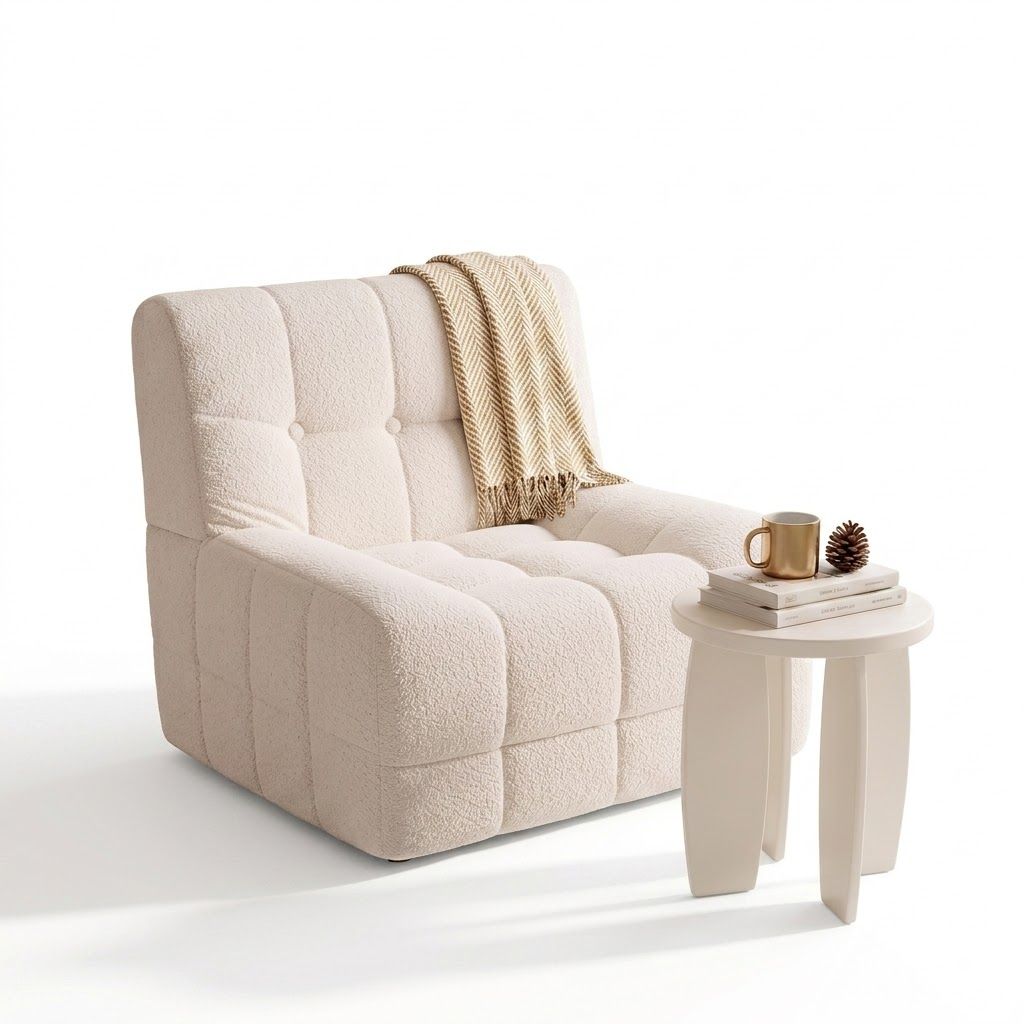 Artiss Single Boneless Sofa &amp; Round End Table Set White