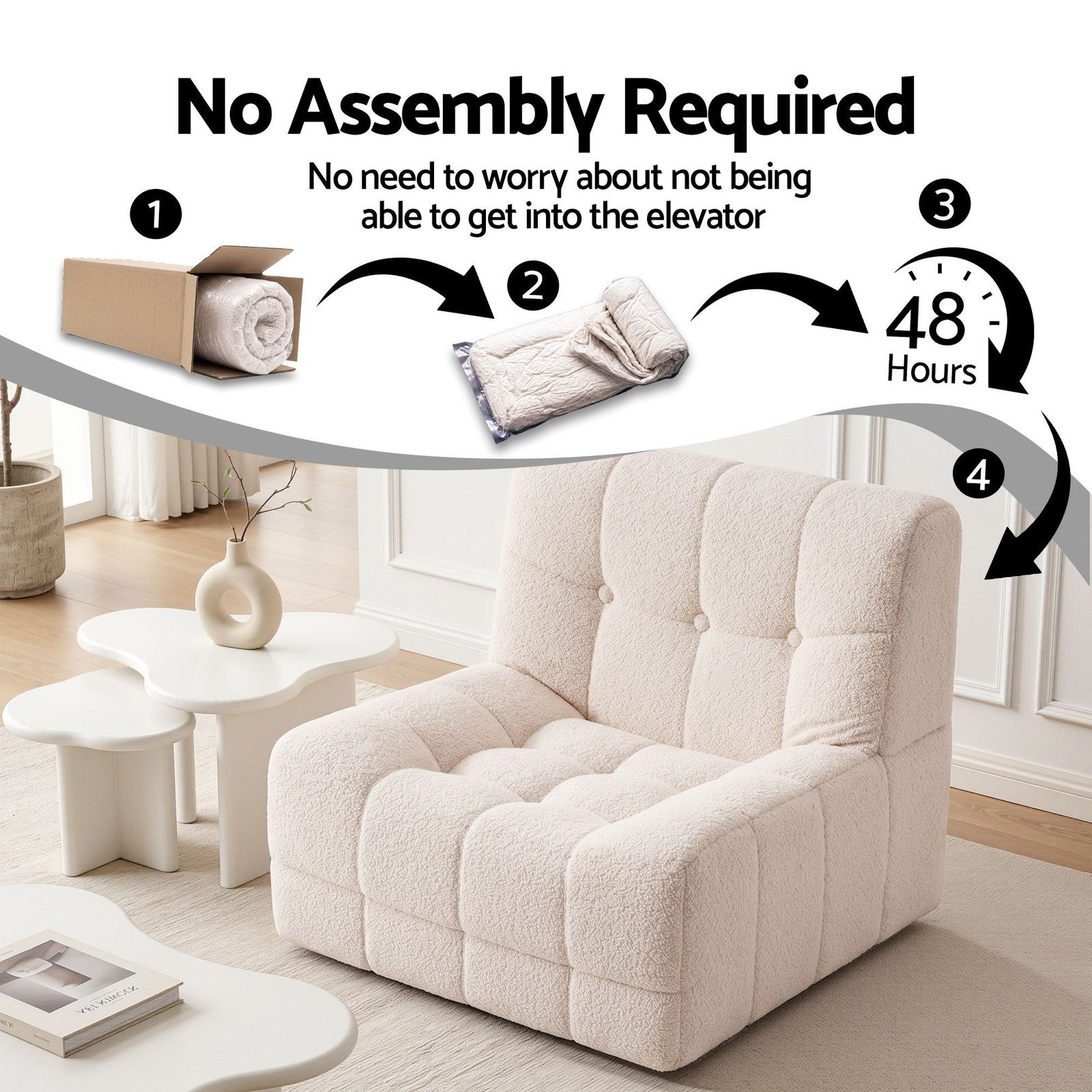 Artiss Single Boneless Sofa & Round End Table Set White