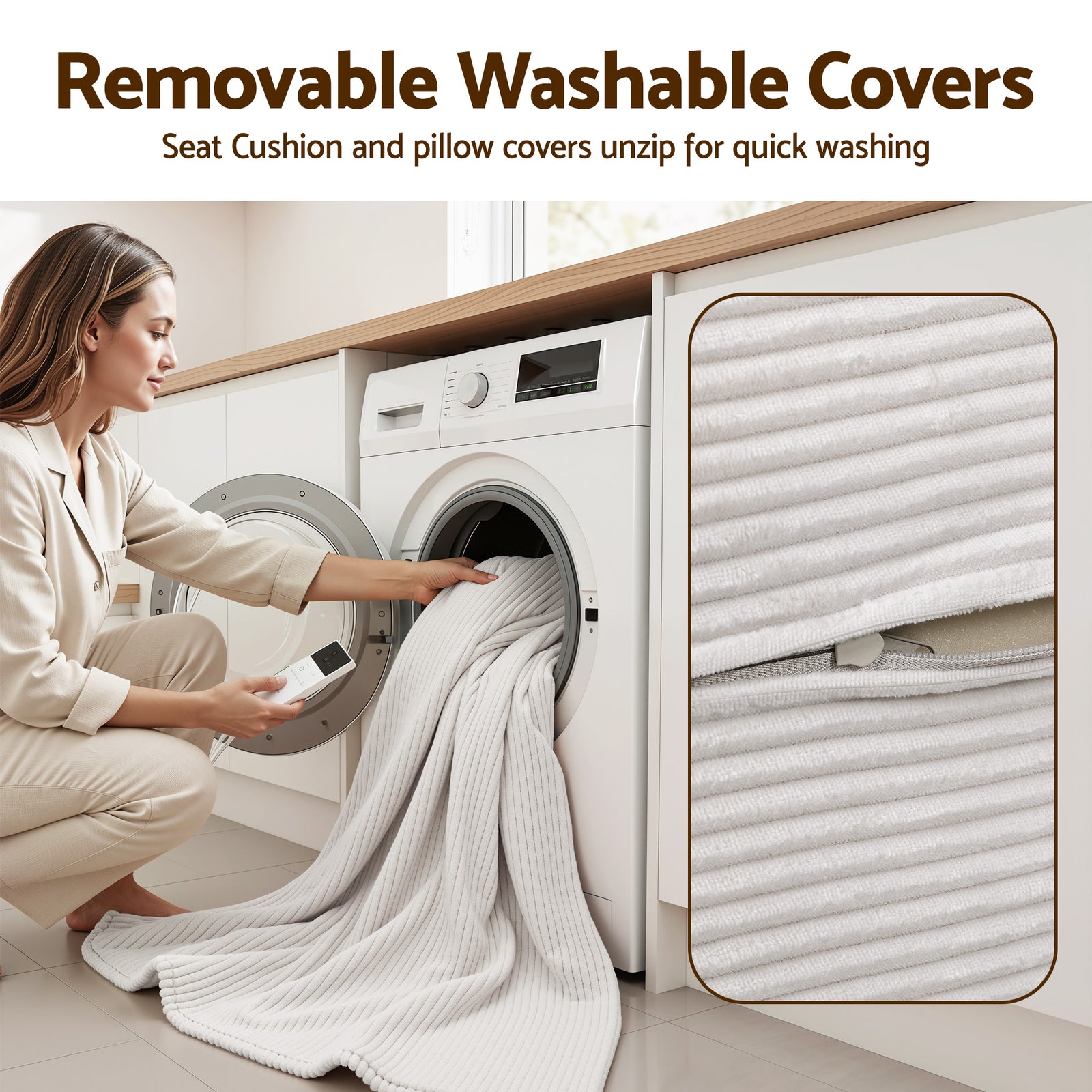 Artiss Convertible Folding Sofa Bed 30D High-Density Foam Boneless Couch with Corduroy Sleeper Couch Lounger for Living Room Beign