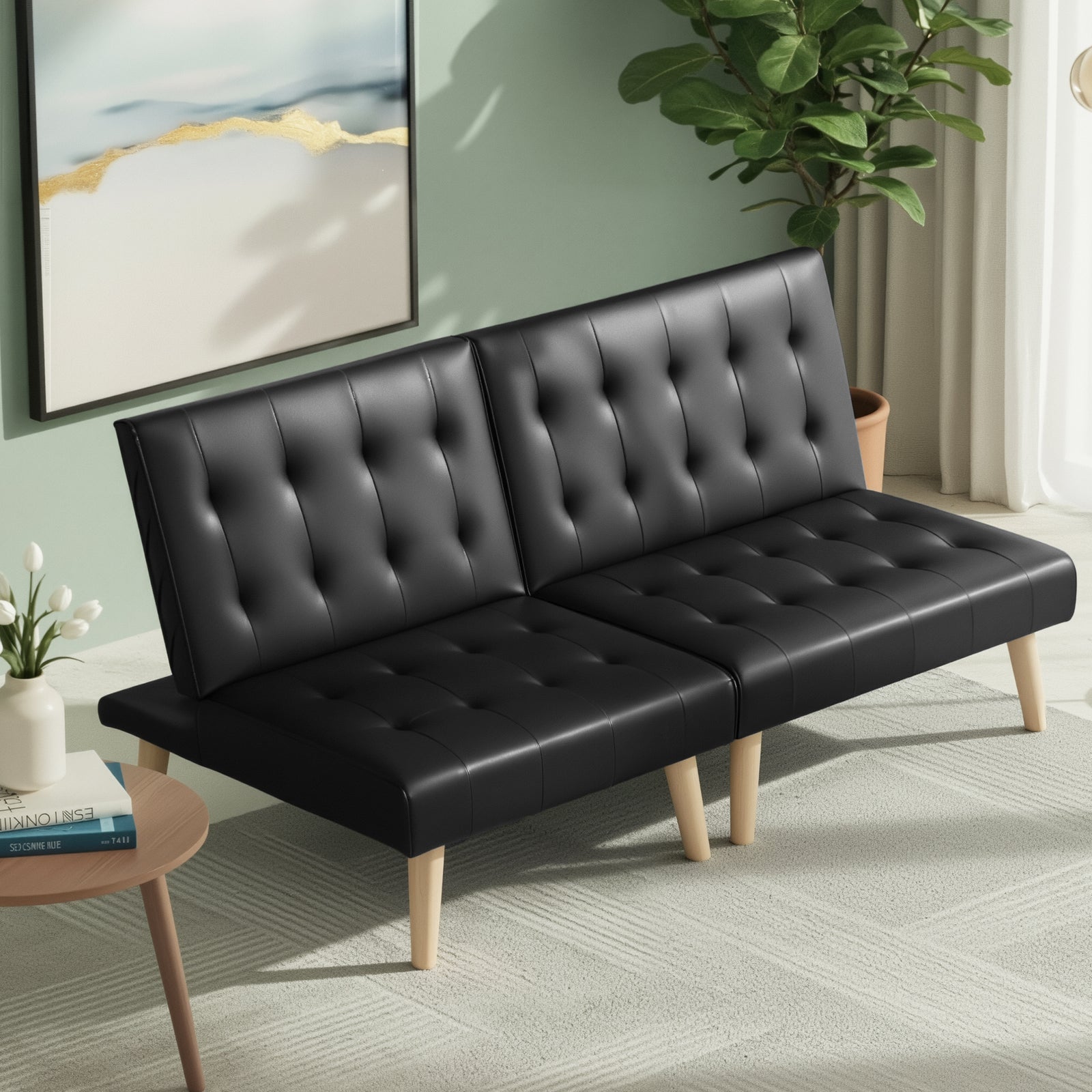 Artiss Sofa Bed Couch 2 Seater Lounge Fabric Black