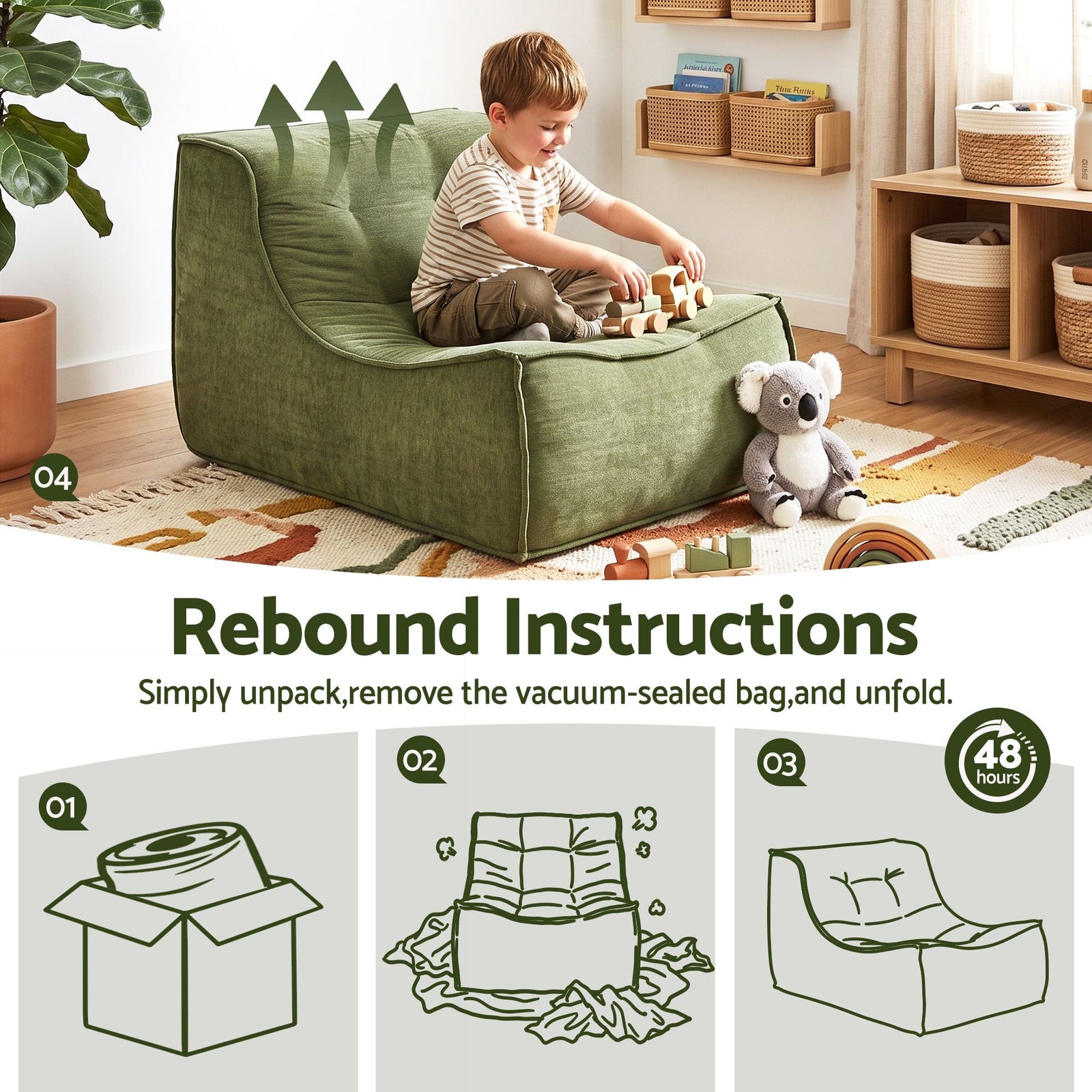 Artiss Set of 3 Sofa Modular Boneless Couches No Assembly Green