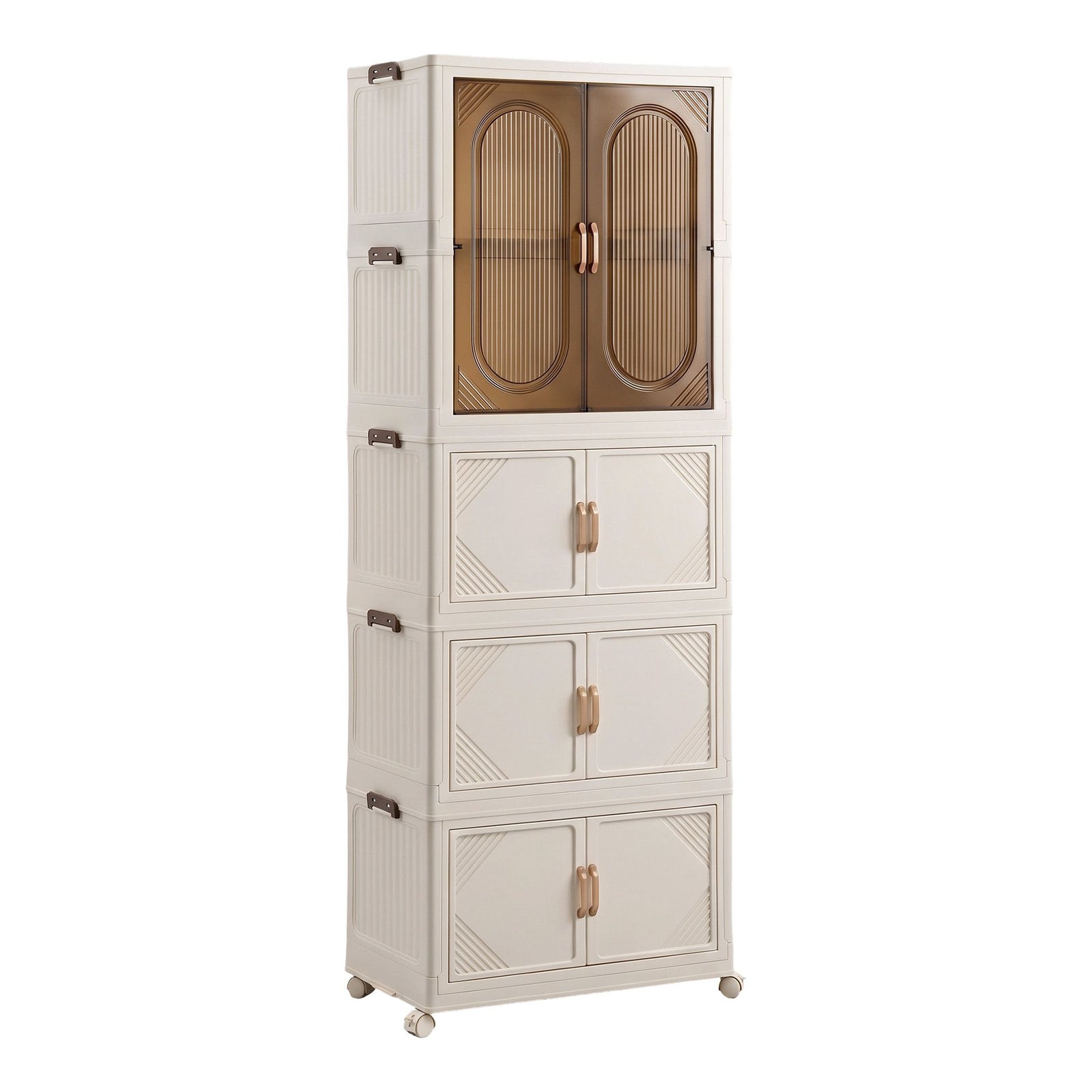 Artiss Foldable Storage Cabinet Stackable Box Wardrobe Clear Magnetic Door White