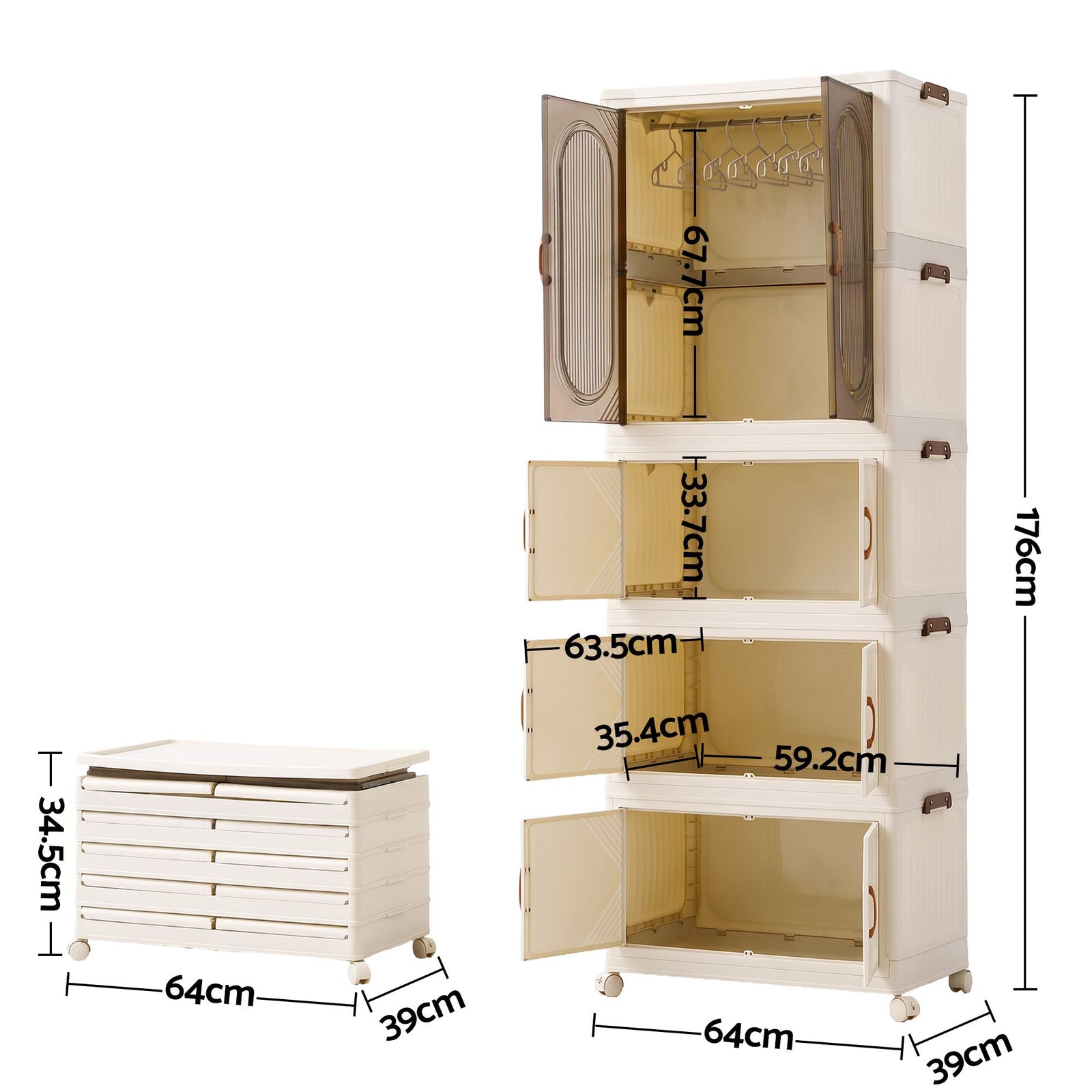 Artiss Foldable Storage Cabinet Stackable Box Wardrobe Clear Magnetic Door White