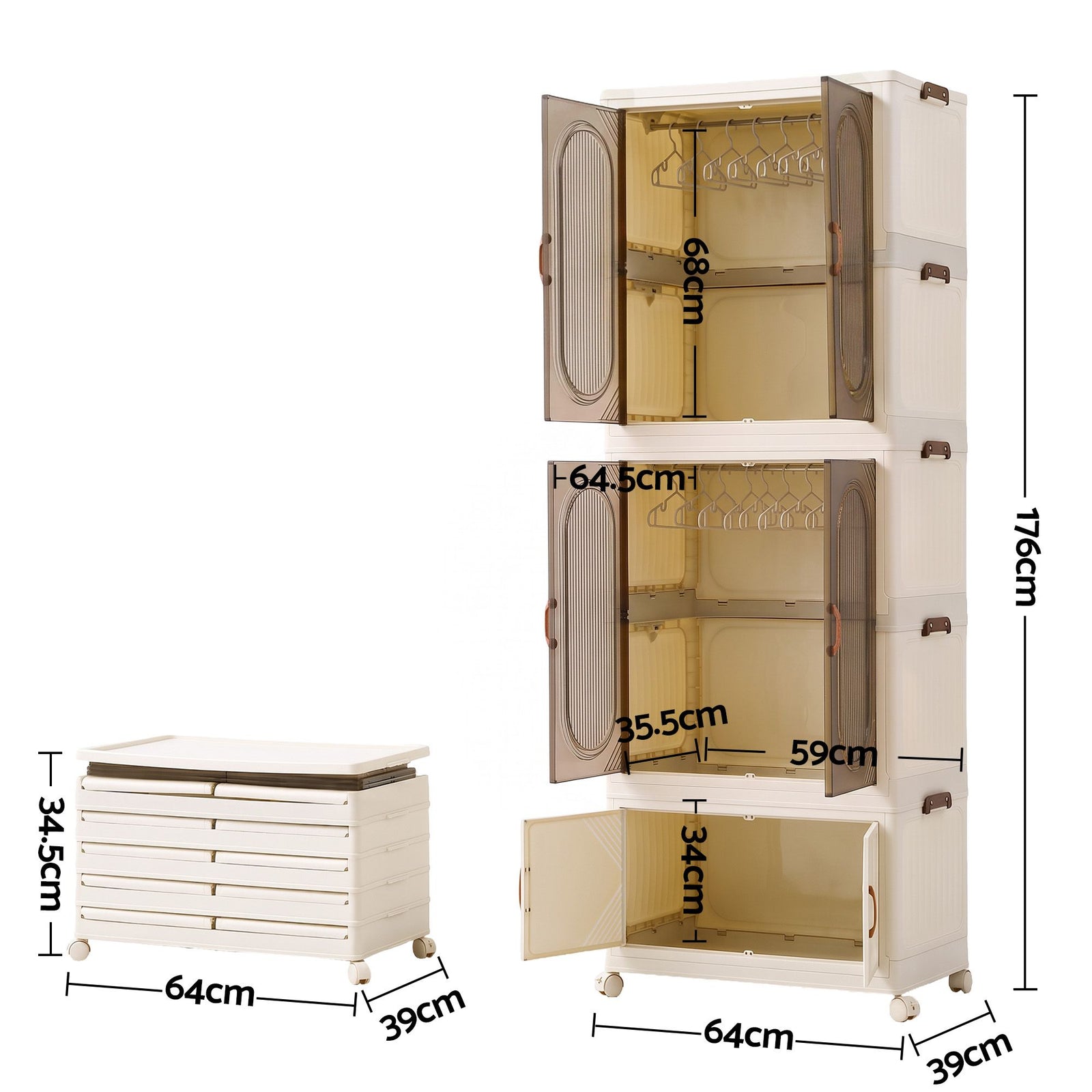 Artiss Foldable Storage Cabinet Stackable Wardrobe Box Clear Magnetic Door White
