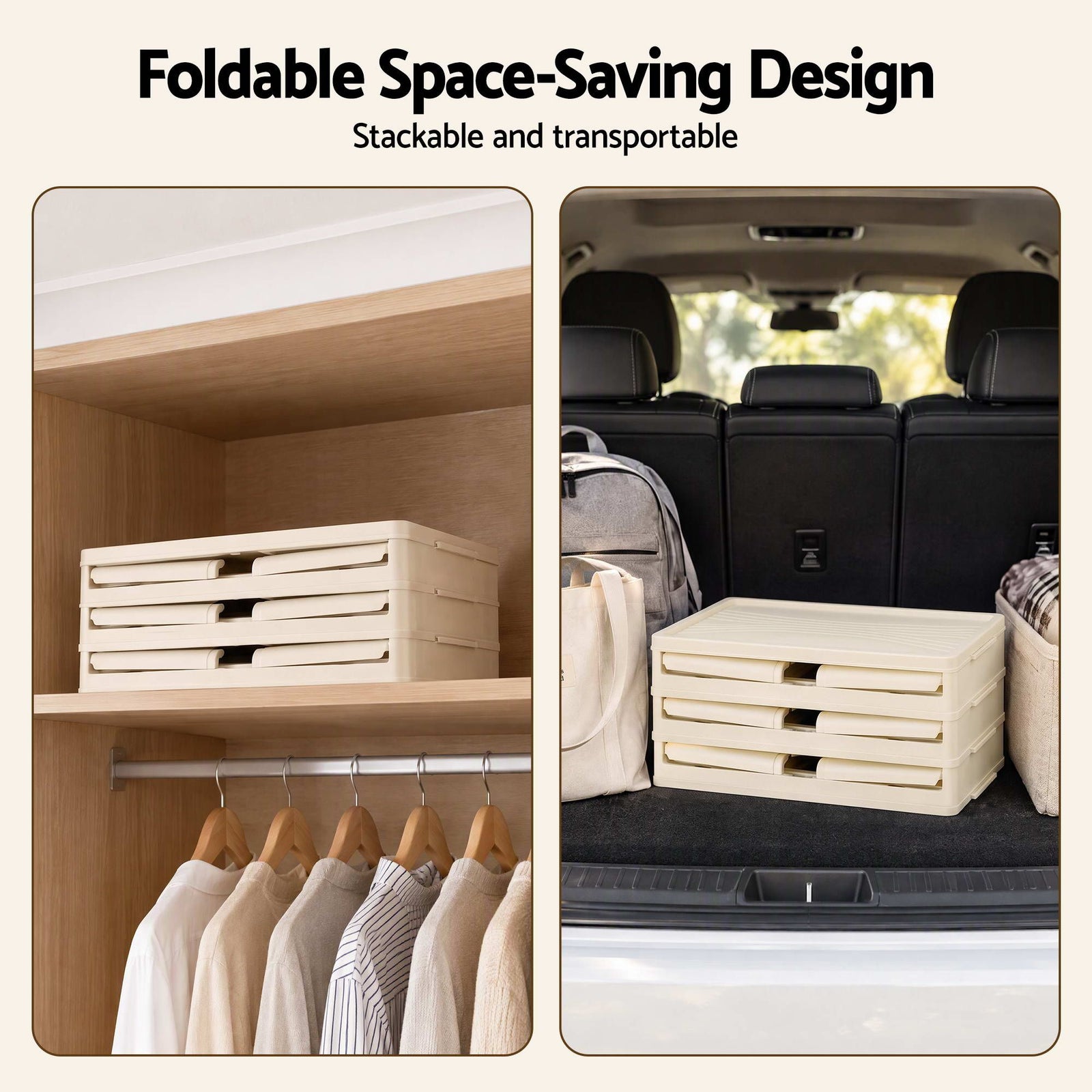Artiss 3-Tier Foldable Storage Cabinet Stackable Box Clear Magnetic Door White