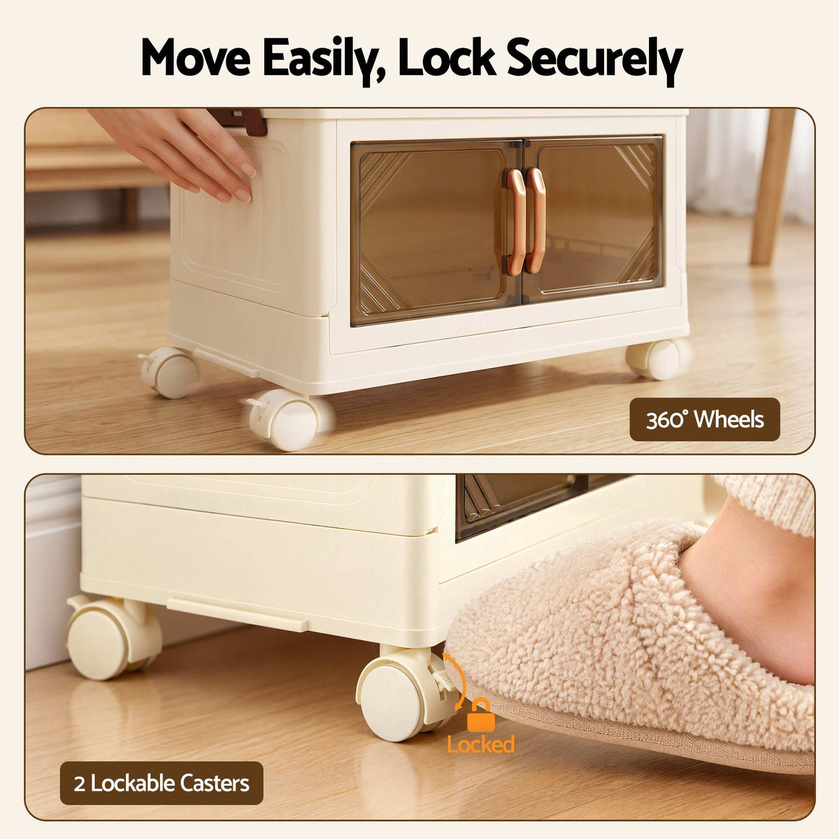 Artiss 4-Tier Foldable Storage Cabinet Stackable Box Clear Magnetic Door White