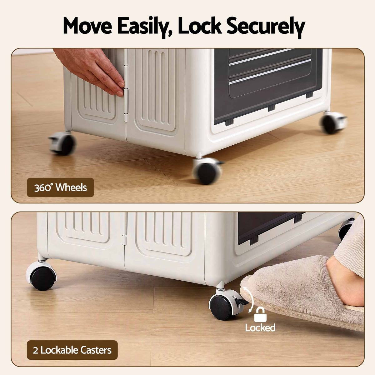Artiss Foldable Storage Cabinet Stackable Box 2 Doors Rolling Organiser White