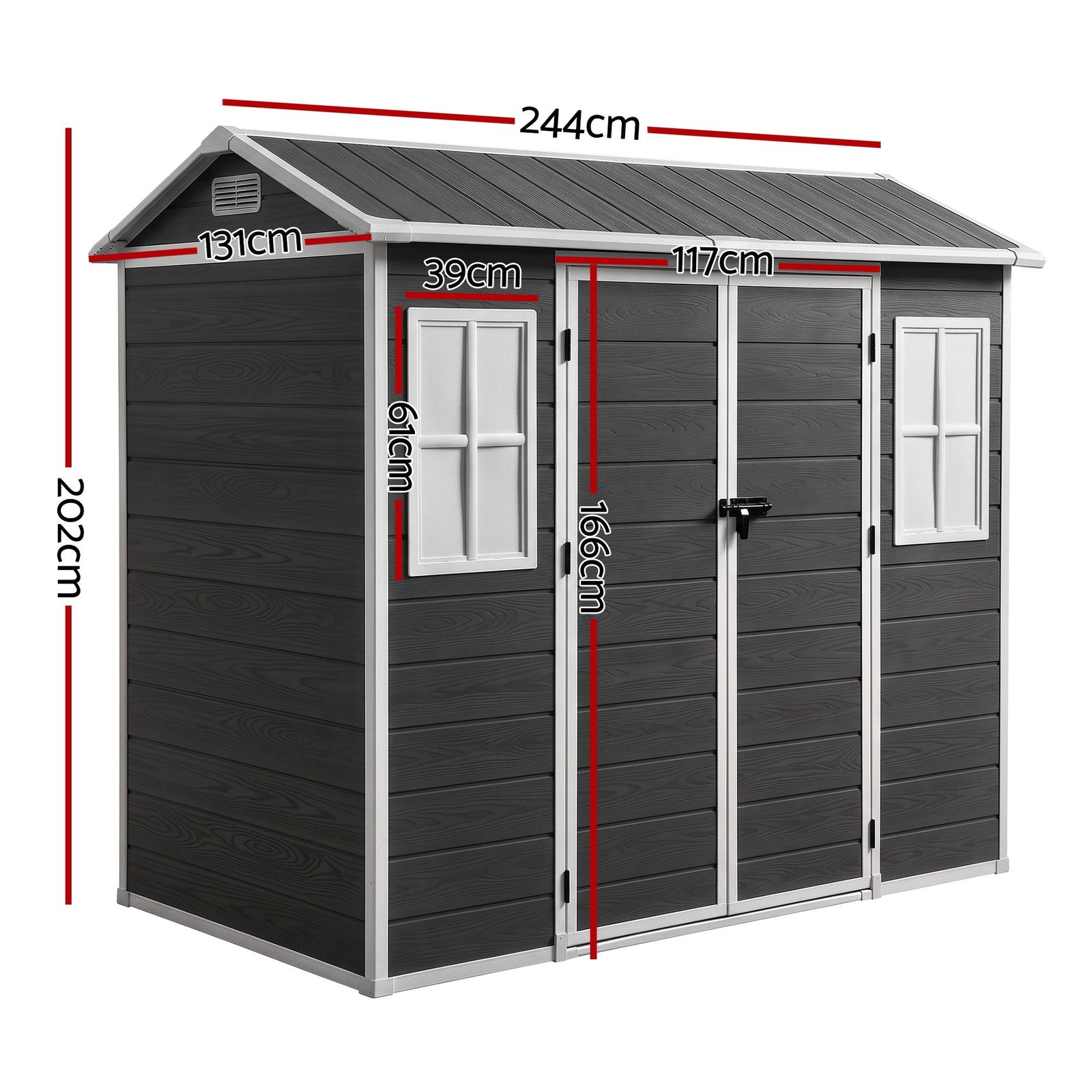 Giantz Garden Shed Resin Outdoor Storage Box 2.44x1.31M Tool Shed Backyard Black