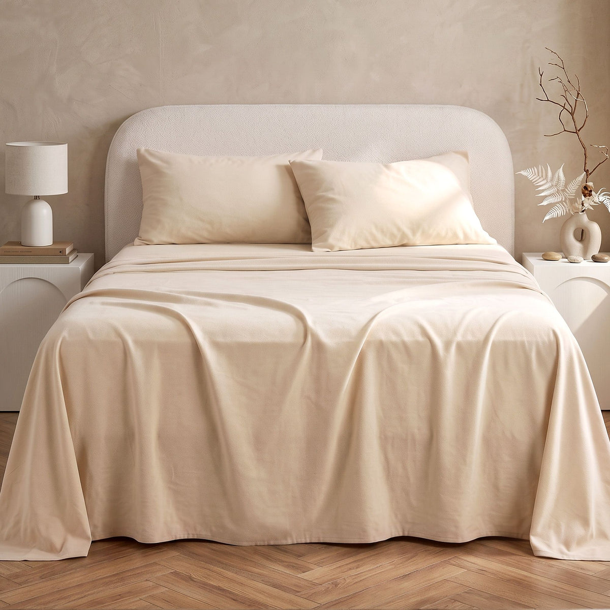 Giselle Queen Sheet Set 150 GSM Anti-pilling Micro Flannel, Fast Drying Lightweight 4 Piece, 40CM Deep Pocket Fits Thick Mattress, Cream White