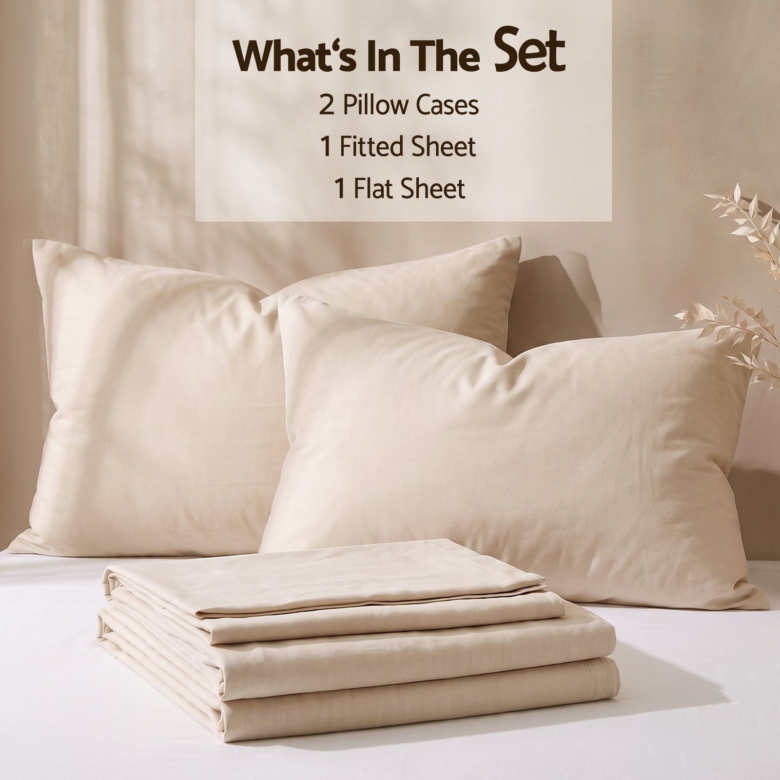 Giselle Single Sheet Set 150 GSM Anti-pilling Micro Flannel, Fast Drying Lightweight 4 Piece, 40CM Deep Pocket Fits Thick Mattress, Cream White
