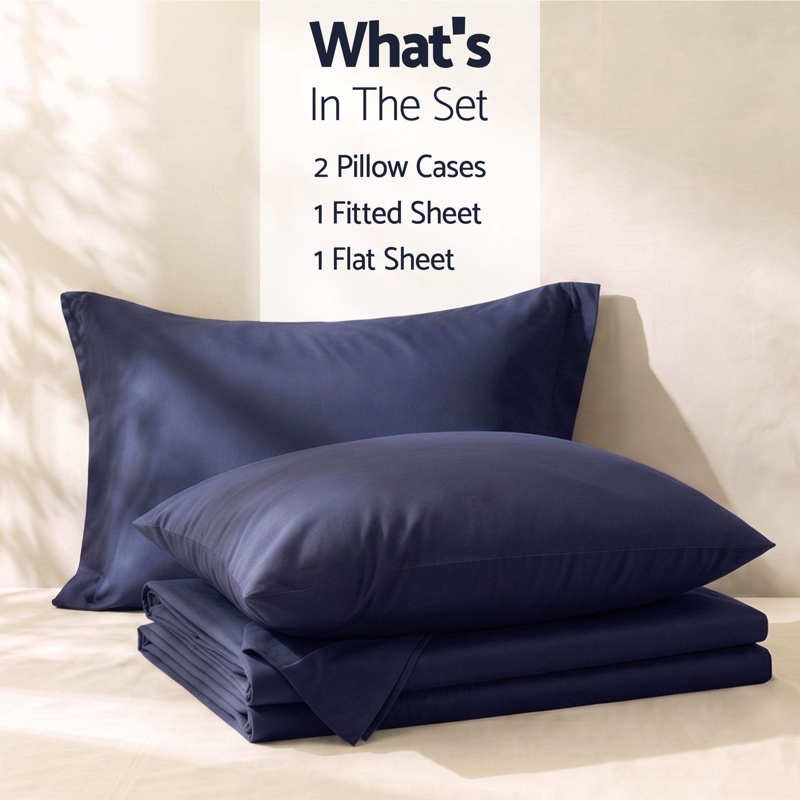 Giselle Single 500TC Cotton 4Pcs Sheet Set with 40cm Extra Deep Pocket for Thick Mattresses Sateen Weave for Sweaty Nights Navy Blue