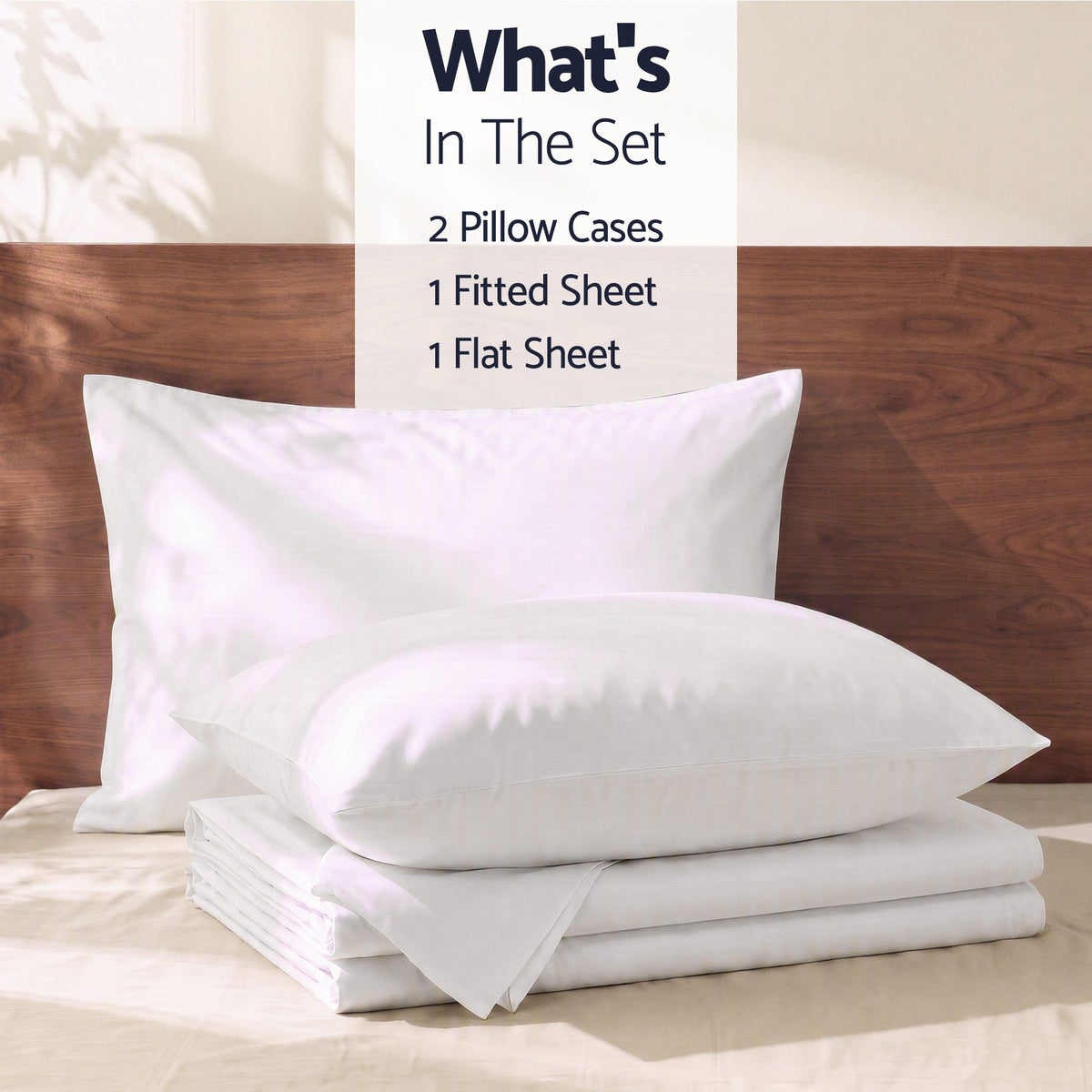 Giselle Double 500TC Cotton 4Pcs Sheet Set with 40cm Extra Deep Pocket for Thick Mattresses Sateen Weave for Sweaty Nights White