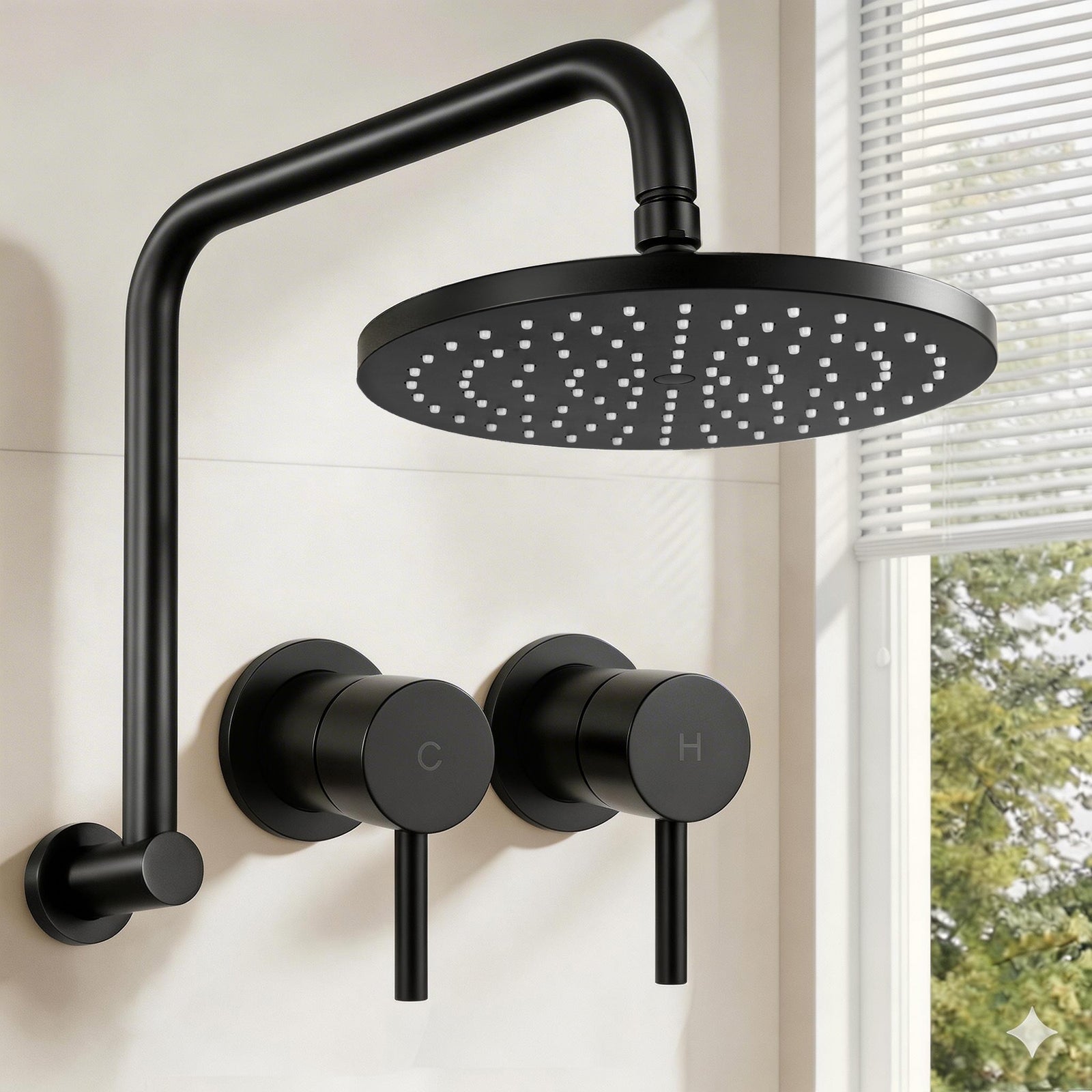 Cefito 9'' Rain Overhead Swivel Shower Head with Wall Twin Swivel Bathroom Tap