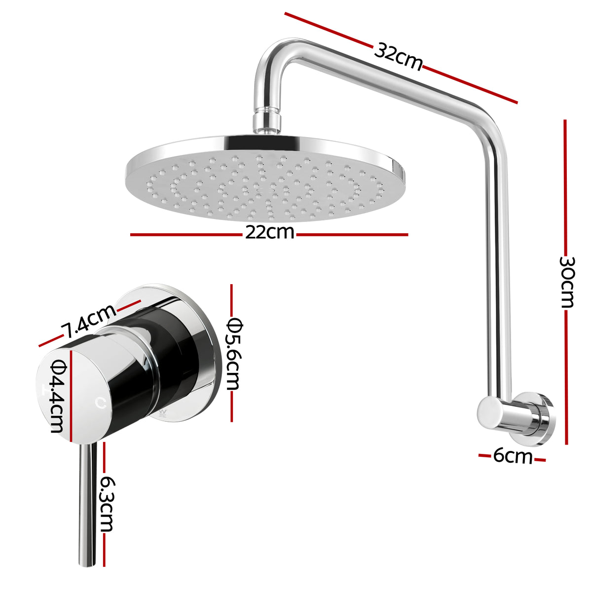 Cefito 9'' Rain Overhead Swivel Shower Head with Wall Bathroom Mixer Silver