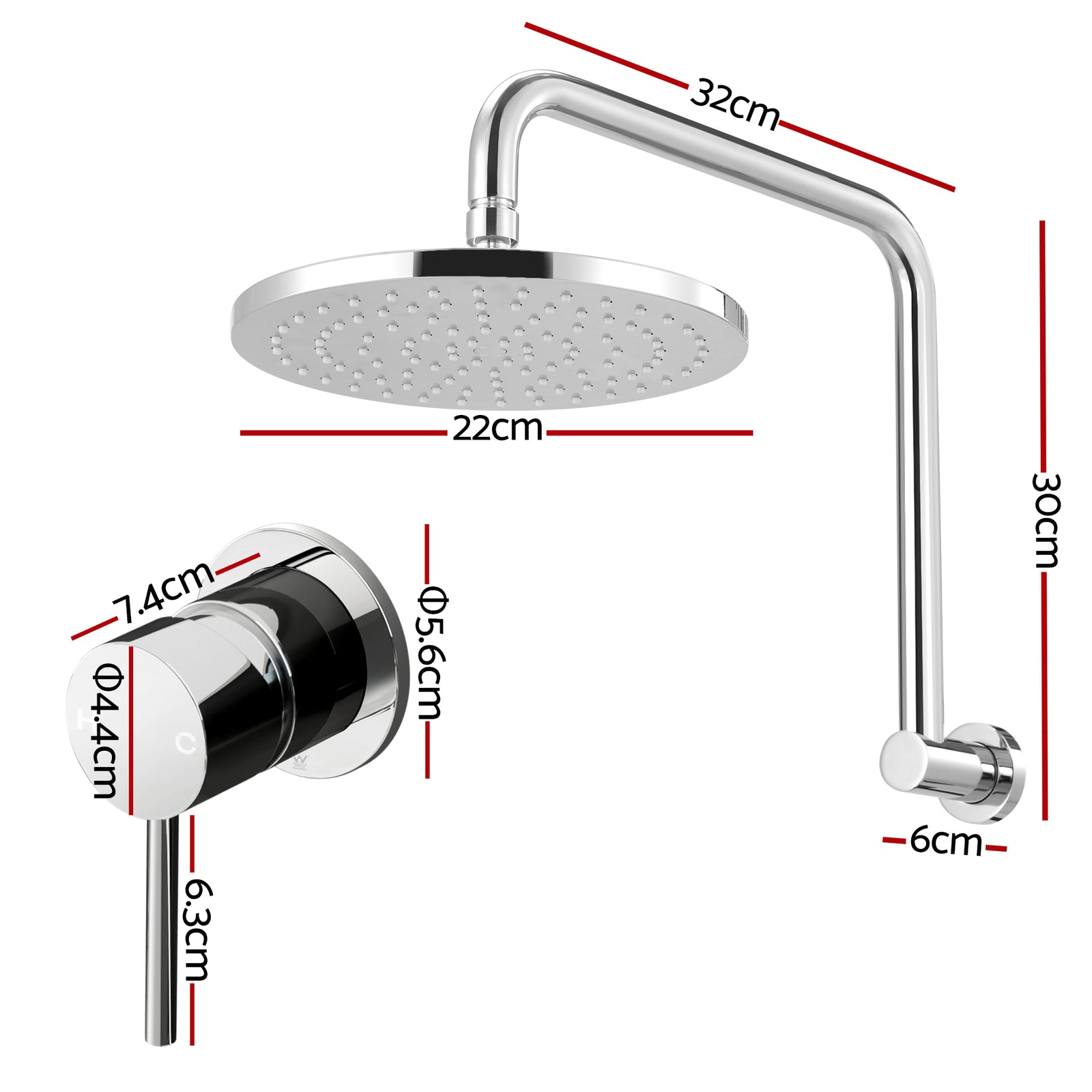 Cefito 9'' Rain Overhead Swivel Shower Head with Wall Bathroom Mixer Silver
